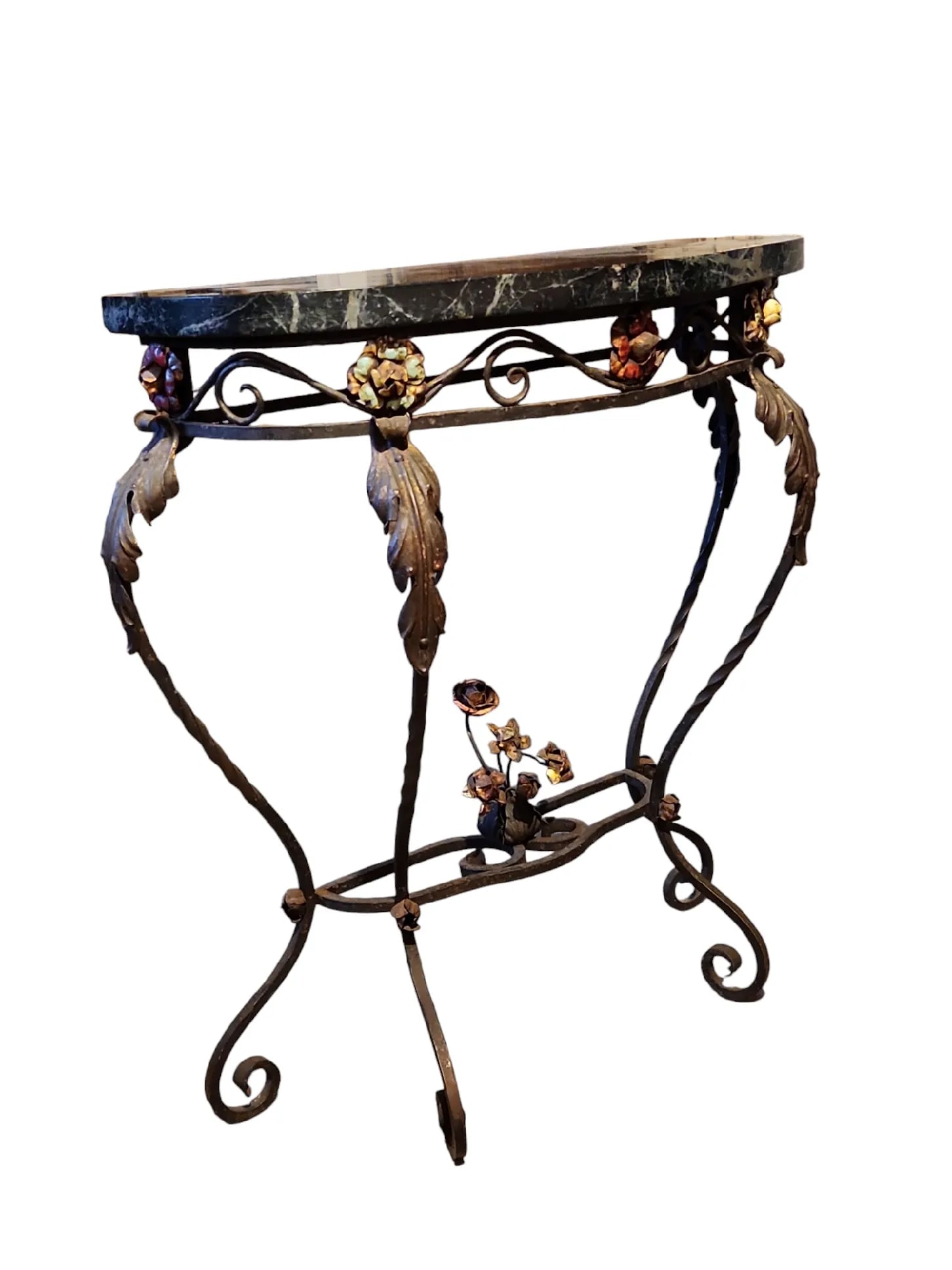 Iron and Marble Top Demilune Table - 4