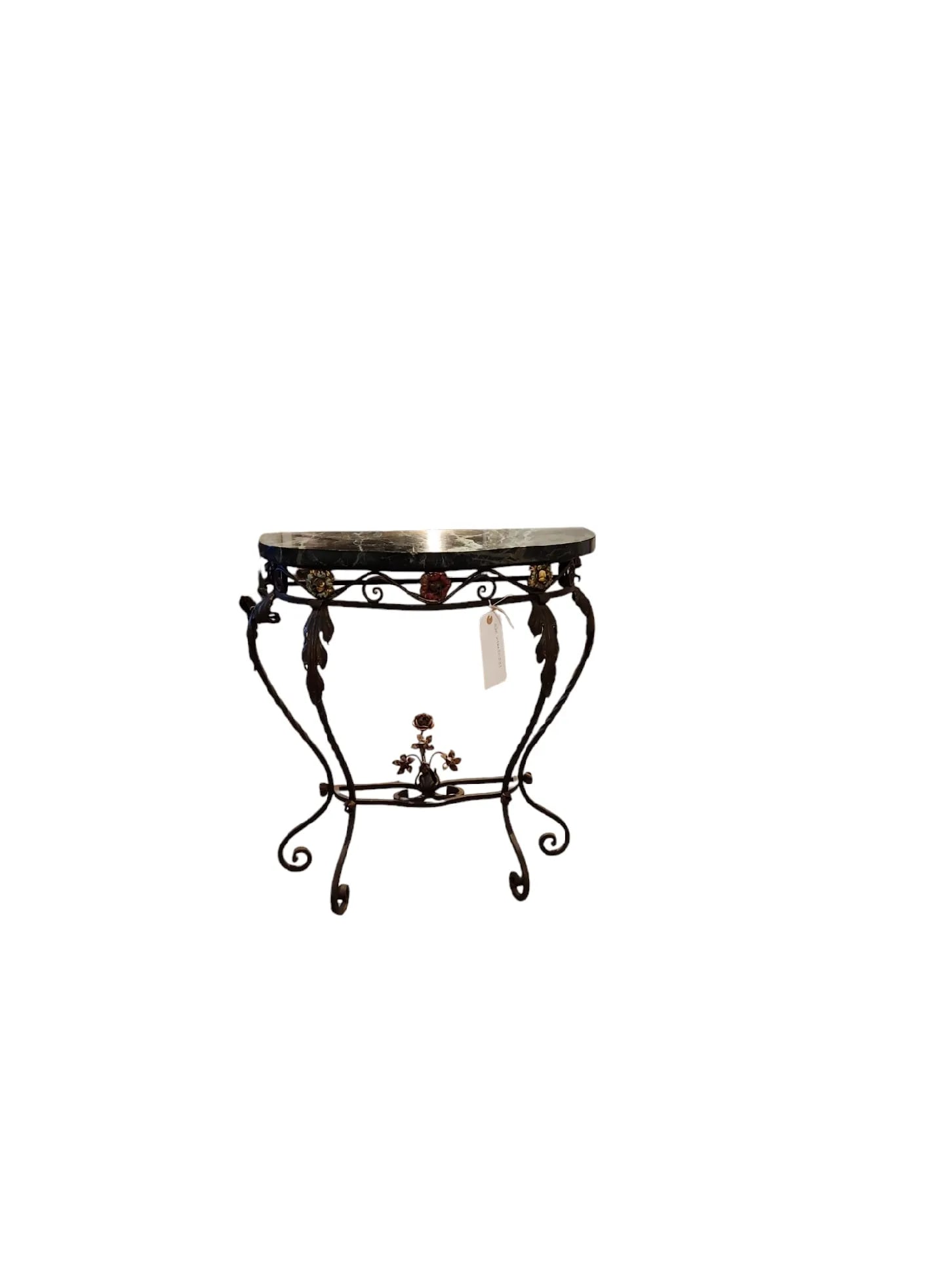 Iron and Marble Top Demilune Table - 6
