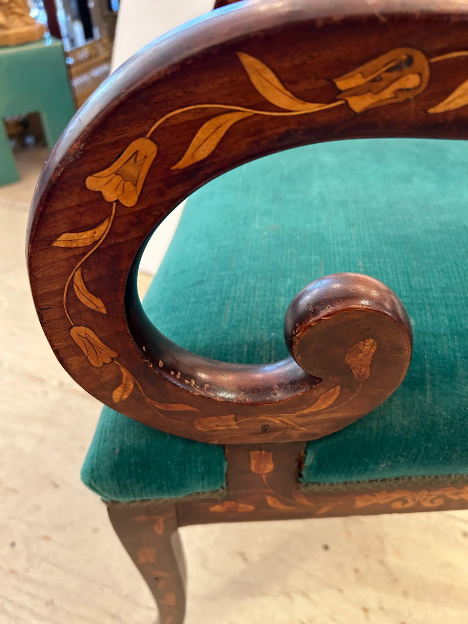 Dutch Marquetry Inlaid Armchair With Velvet Seat - 10