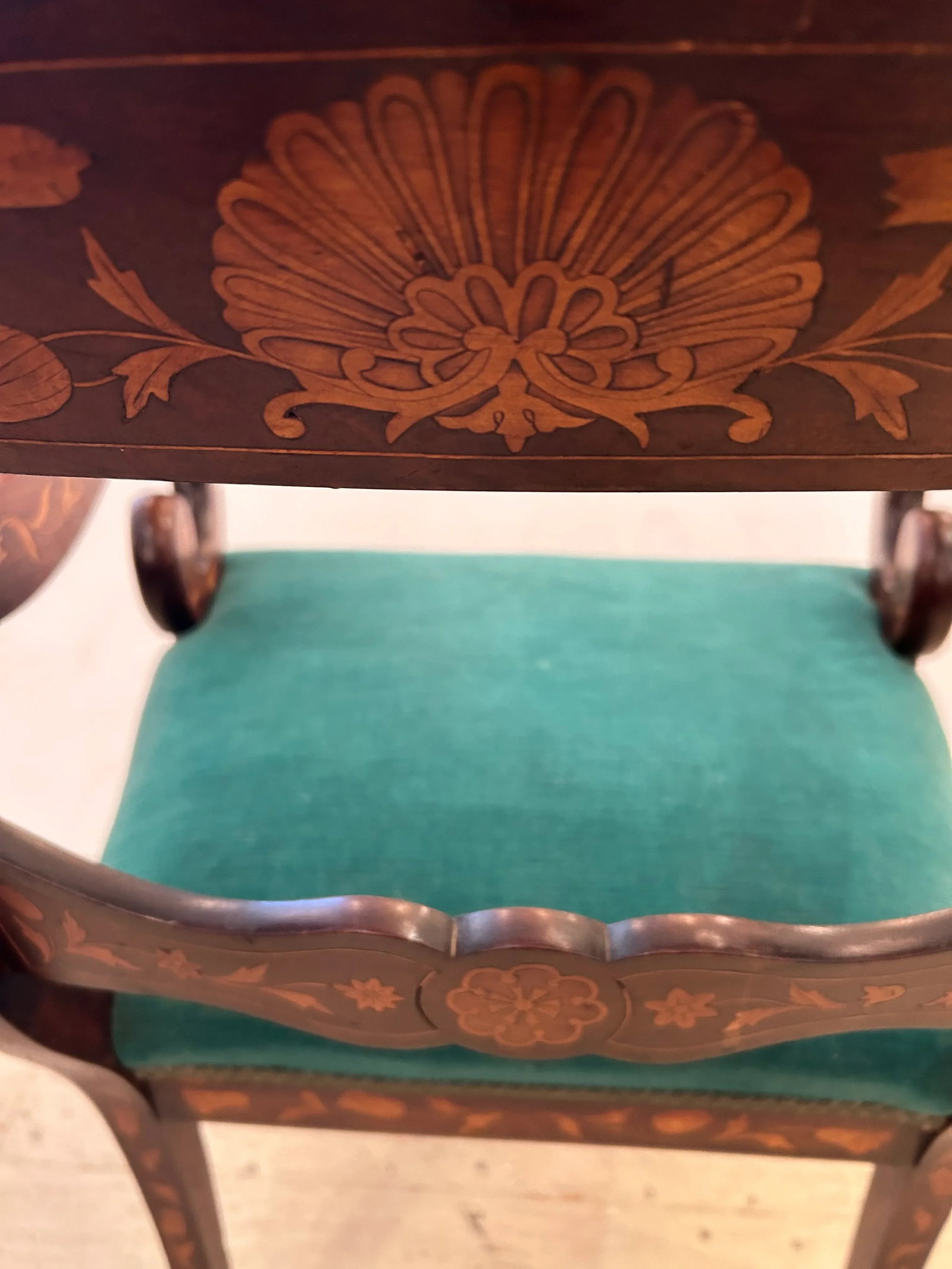 Dutch Marquetry Inlaid Armchair With Velvet Seat - 11