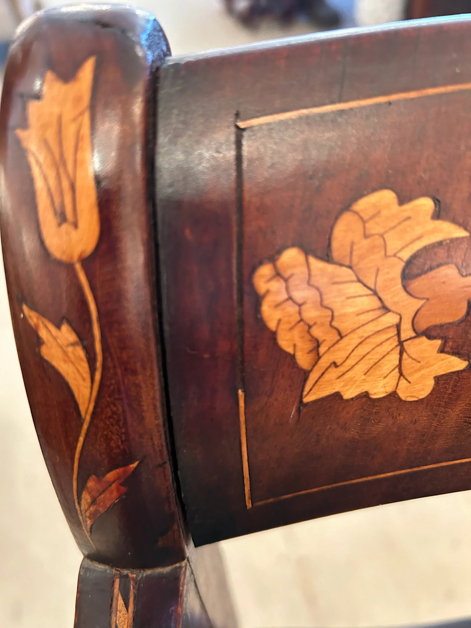 Dutch Marquetry Inlaid Armchair With Velvet Seat - 12