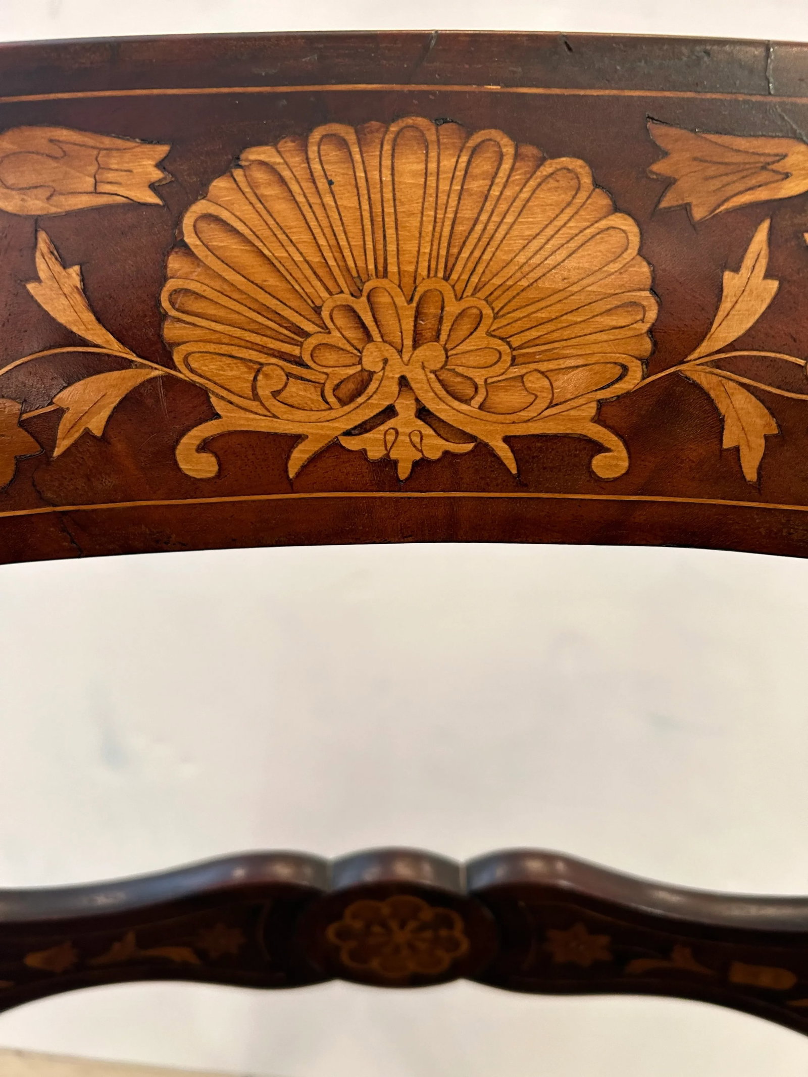 Dutch Marquetry Inlaid Armchair With Velvet Seat - 3