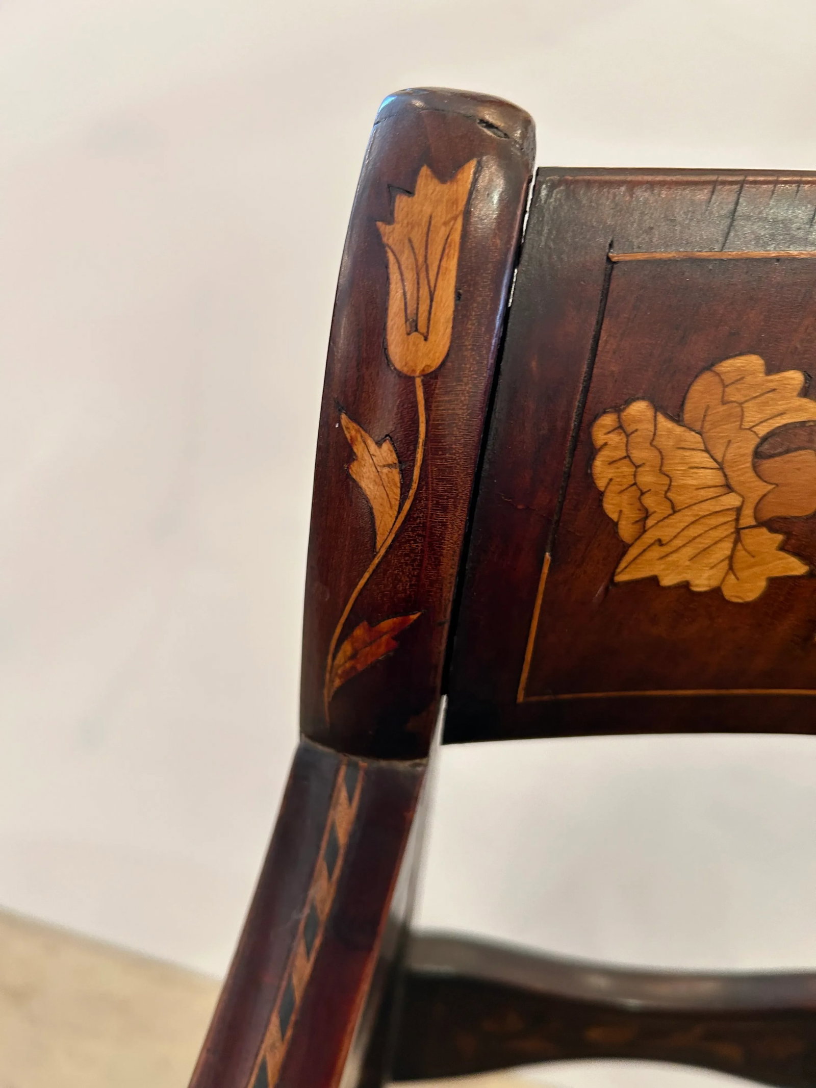 Dutch Marquetry Inlaid Armchair With Velvet Seat - 4