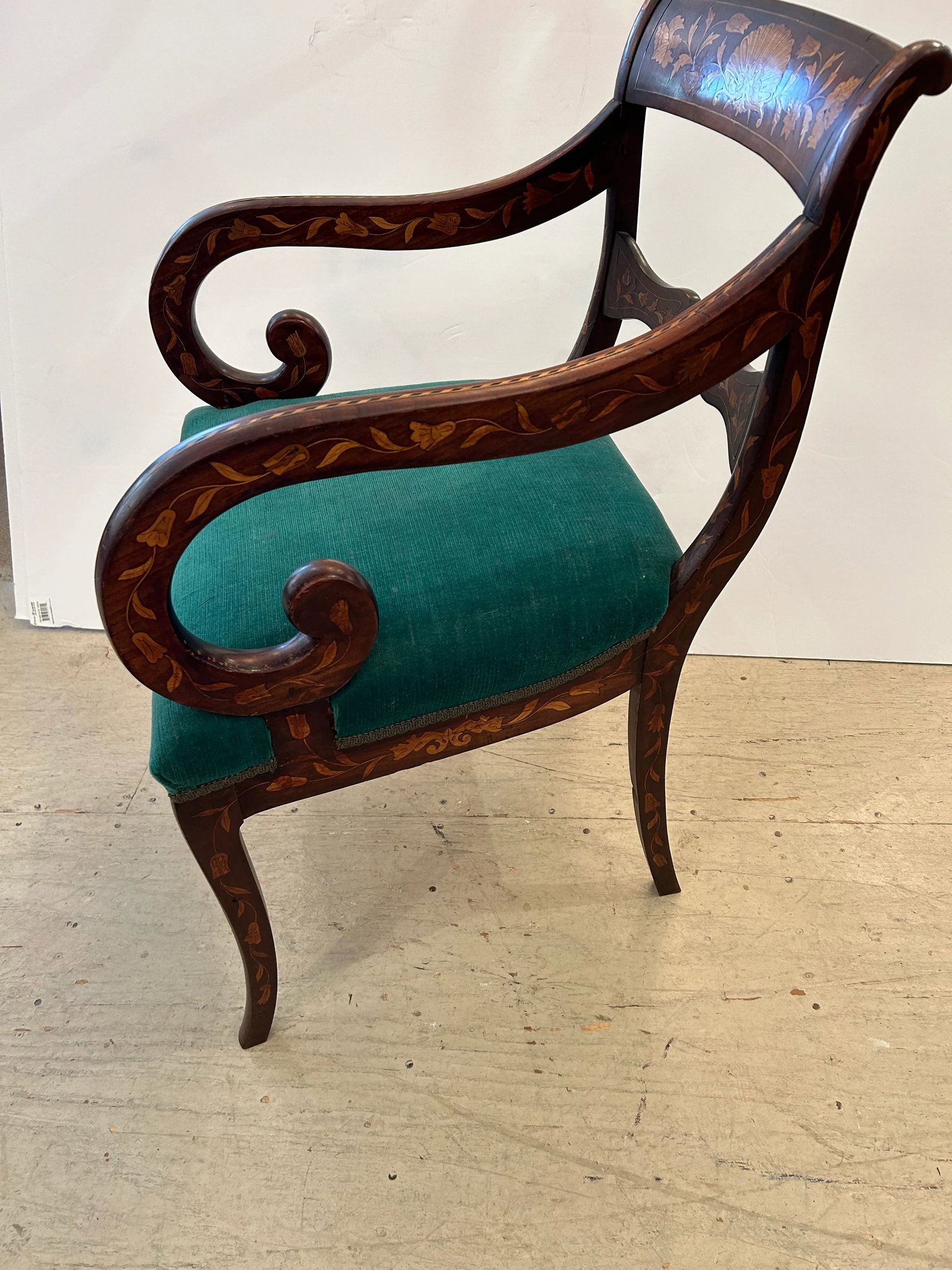 Dutch Marquetry Inlaid Armchair With Velvet Seat - 6