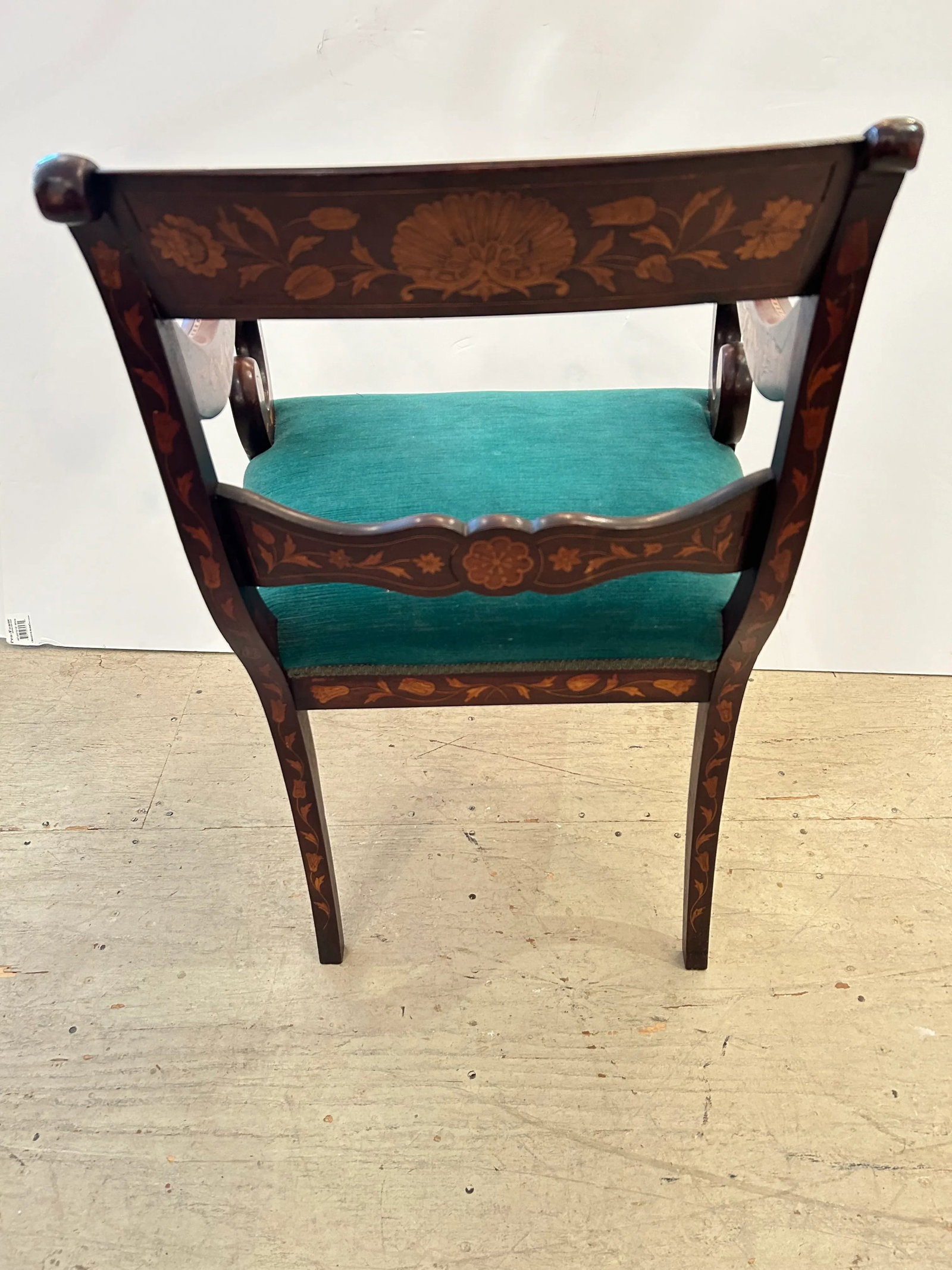 Dutch Marquetry Inlaid Armchair With Velvet Seat - 7