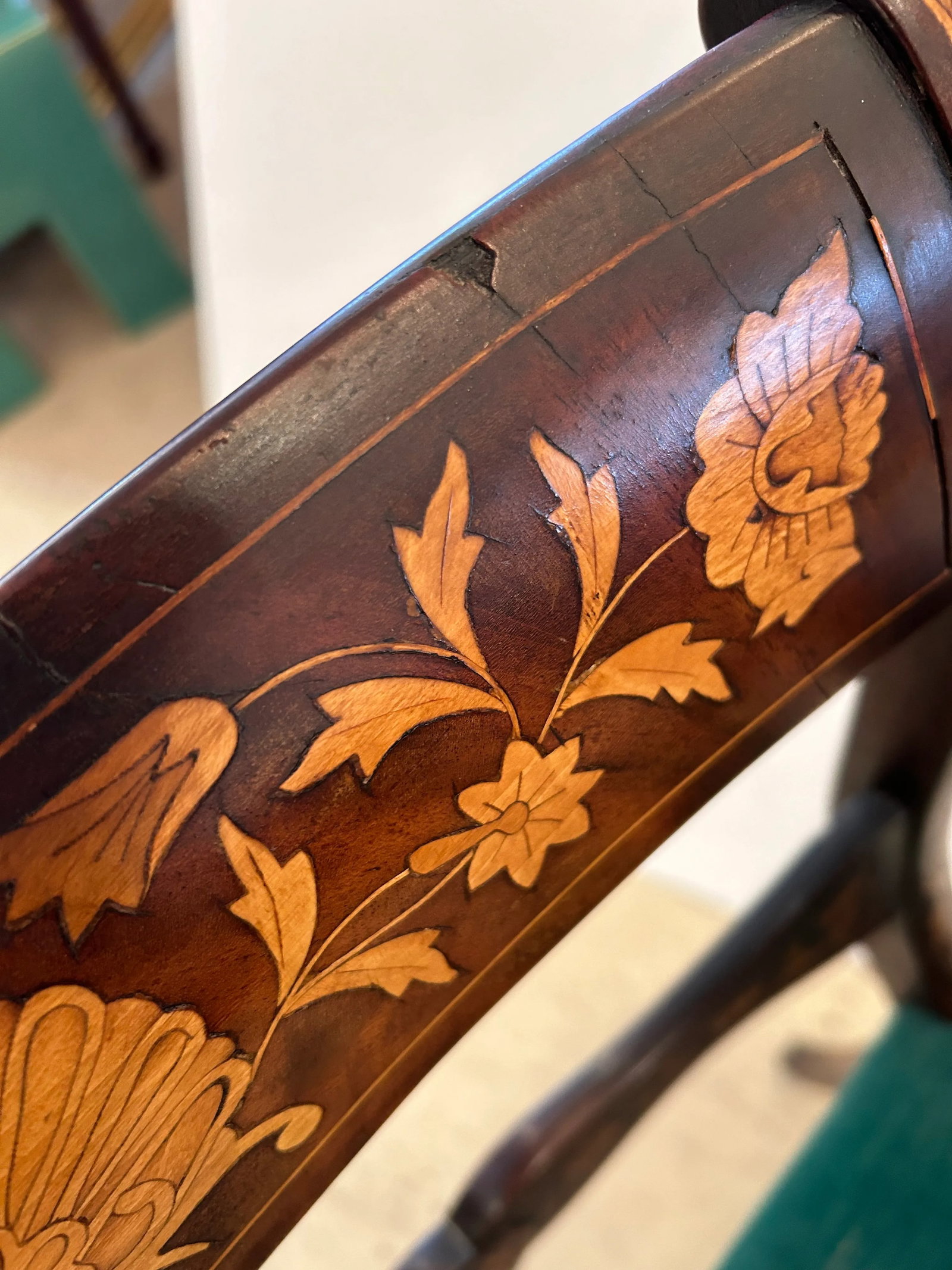 Dutch Marquetry Inlaid Armchair With Velvet Seat - 9