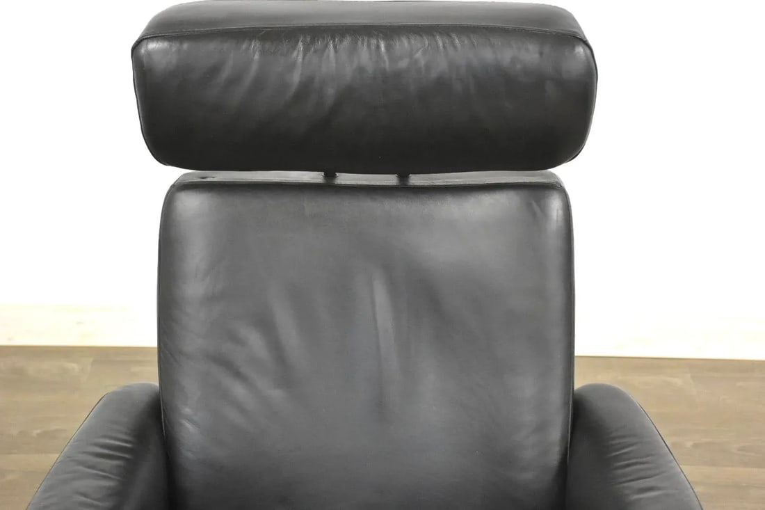 1960s Black Leather Ekornes Stressless Recliner and Ottoman - 6