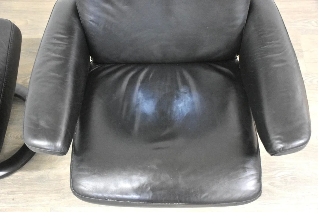 1960s Black Leather Ekornes Stressless Recliner and Ottoman - 7