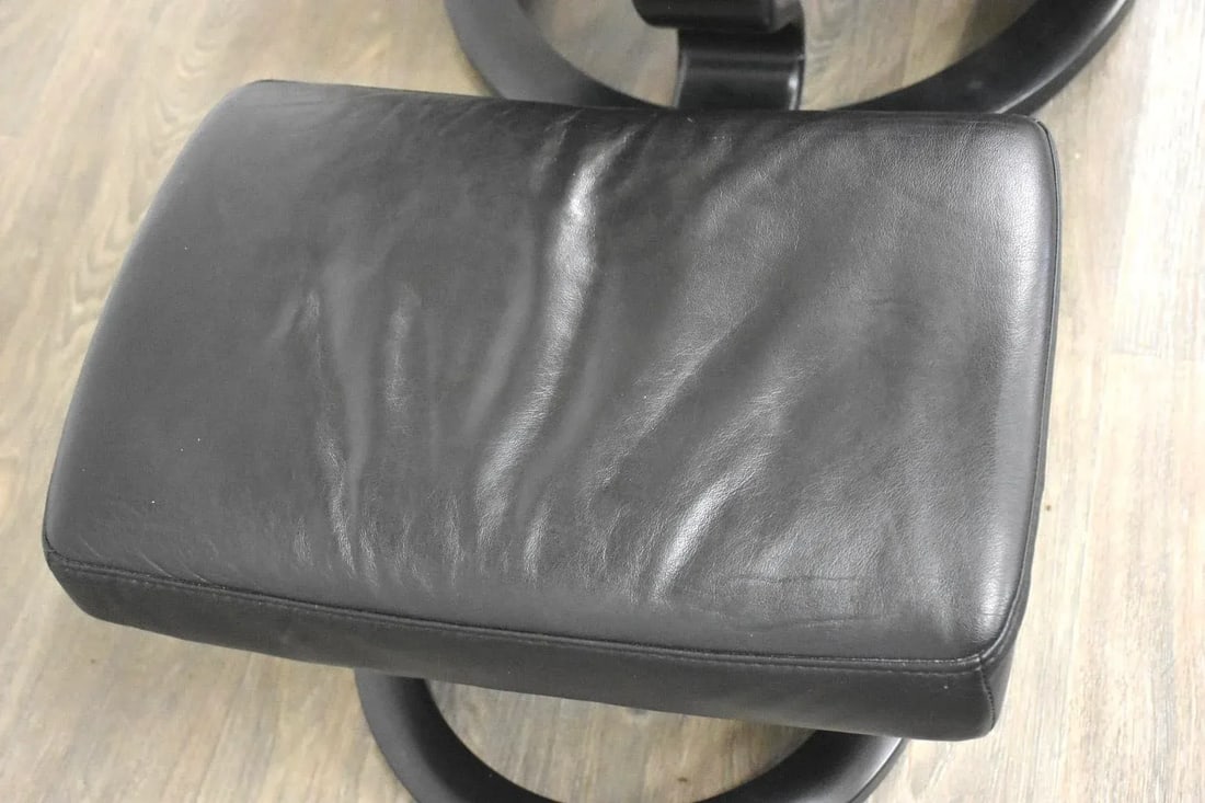 1960s Black Leather Ekornes Stressless Recliner and Ottoman - 9