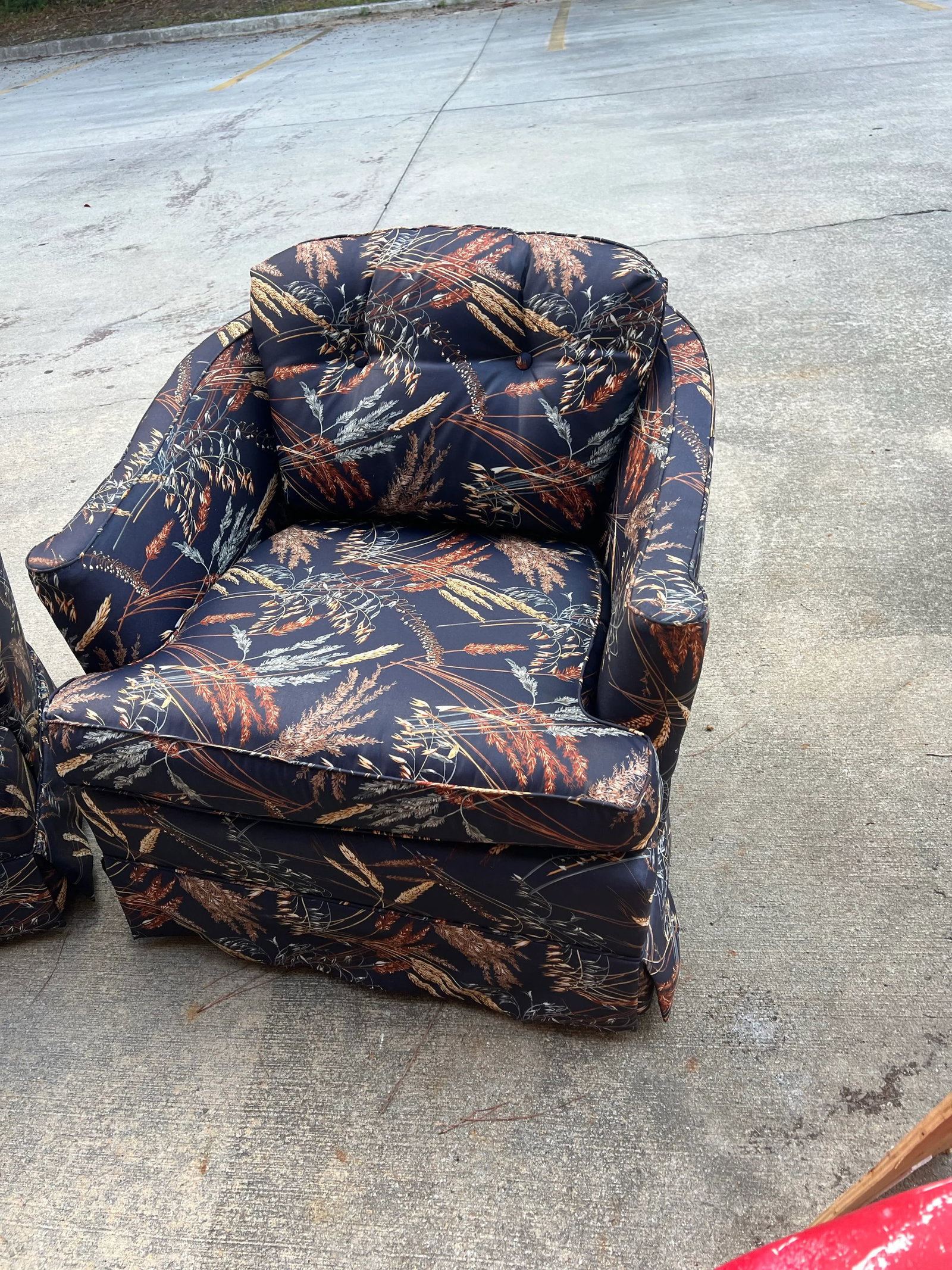 1970s Chanel Inspired Dark Blue Navy Upholstered Wheat Swiveling Chairs - Set of 2 - 6