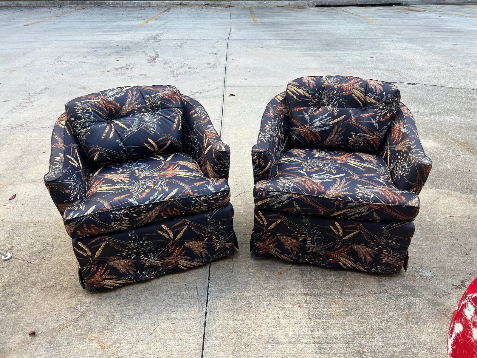 1970s Chanel Inspired Dark Blue Navy Upholstered Wheat Swiveling Chairs - Set of 2 - 7