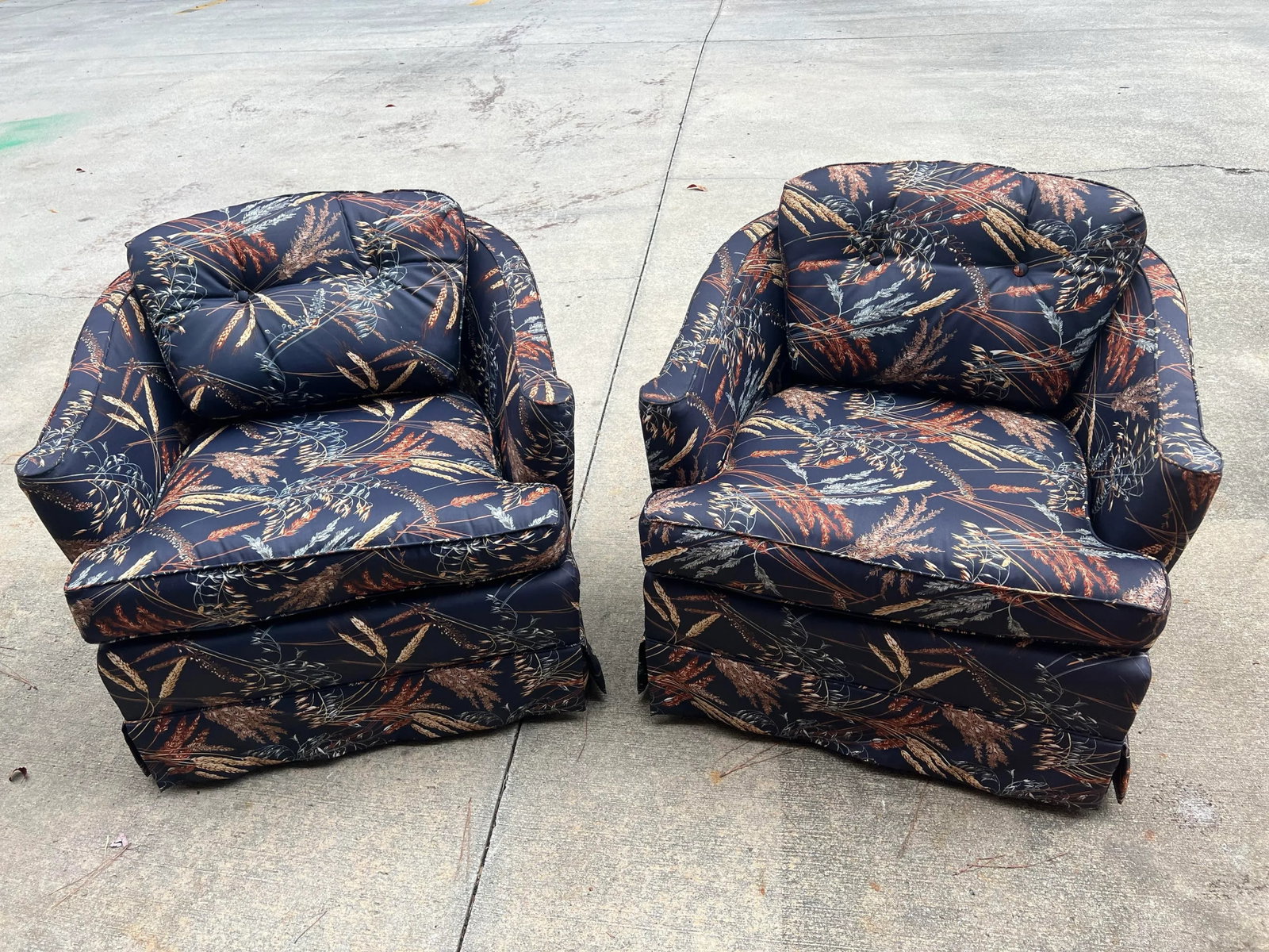 1970s Chanel Inspired Dark Blue Navy Upholstered Wheat Swiveling Chairs - Set of 2 - 8