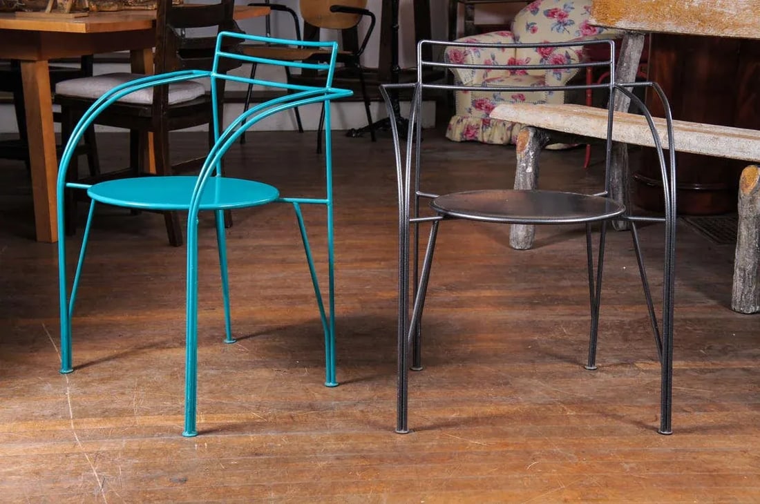 Powder-Coated Lune d'Argent Metal Armchairs - a Pair - 2