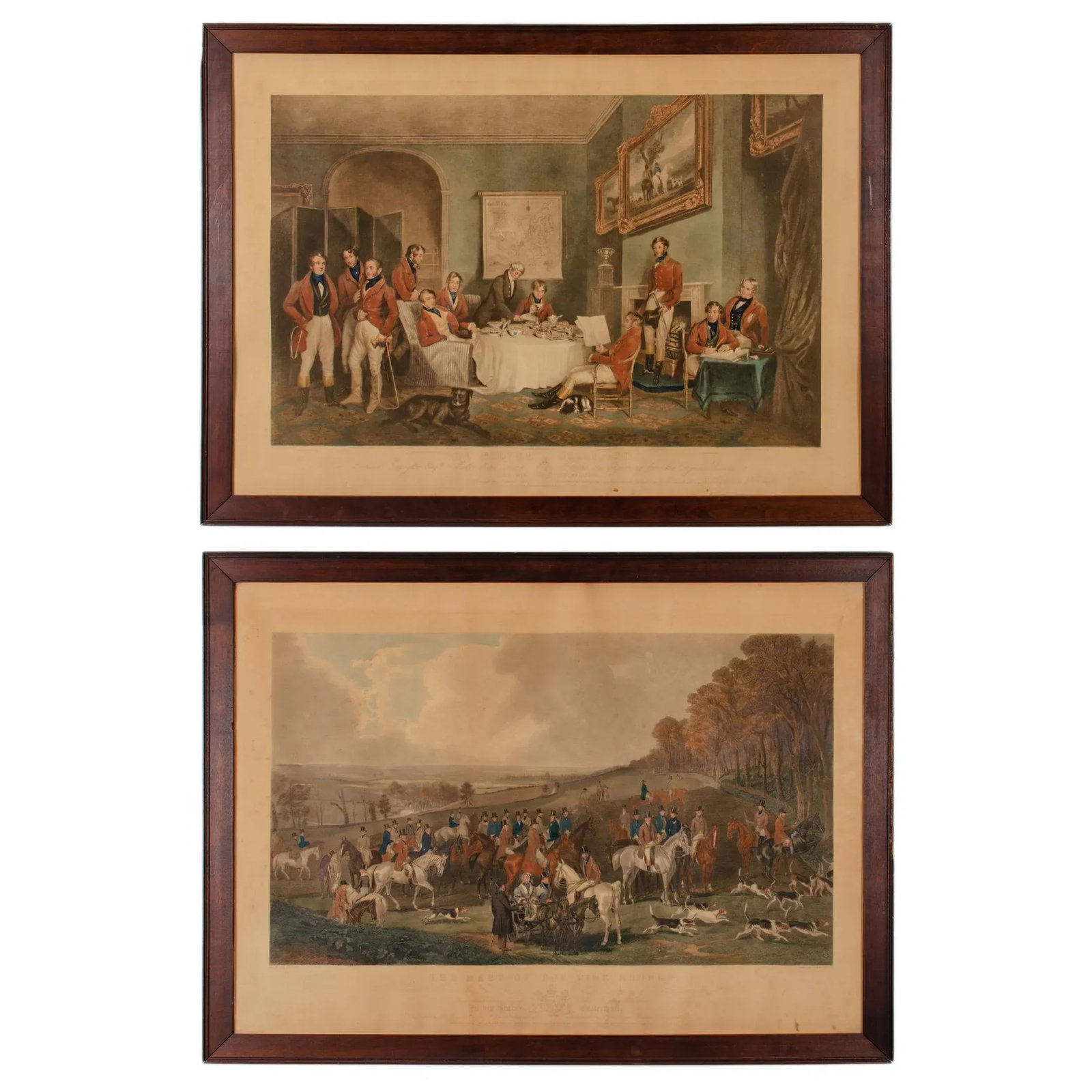 Antique "Melton Breakfast and the Meet of the Vine Hounds" Sporting Engravings - a Pair (1 of 11)