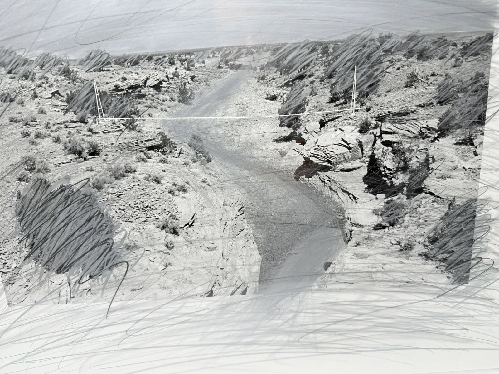 Rick Dingus "Navajo Pipeline" Graphite on Photograph C. 1980 Signed - 6