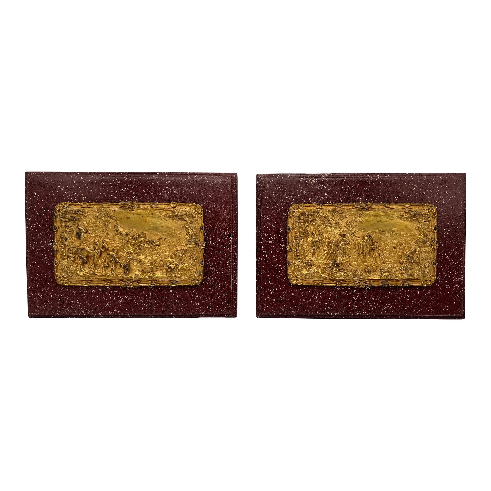 Pair, 19th Century French Grand Tour Gilt Equestrian Plaques - Signed: This striking pair of 19th-century French Grand Tour gilt equestrian plaques, signed "Henry," exemplifies the grandeur and craftsmanship of the period. Each plaque is meticulously cast in gilt bronze,