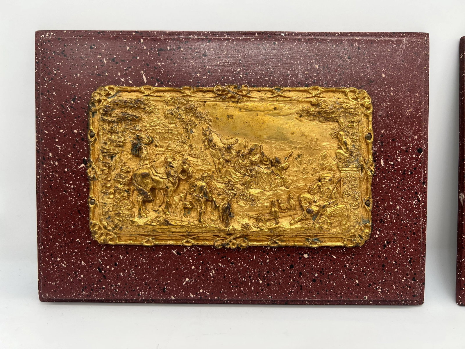Pair, 19th Century French Grand Tour Gilt Equestrian Plaques - Signed - 3