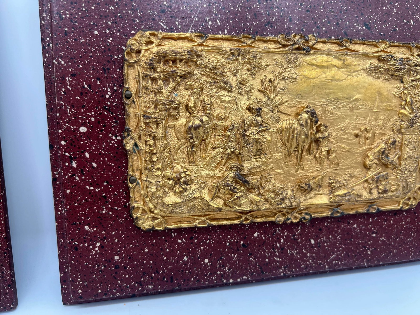Pair, 19th Century French Grand Tour Gilt Equestrian Plaques - Signed - 7