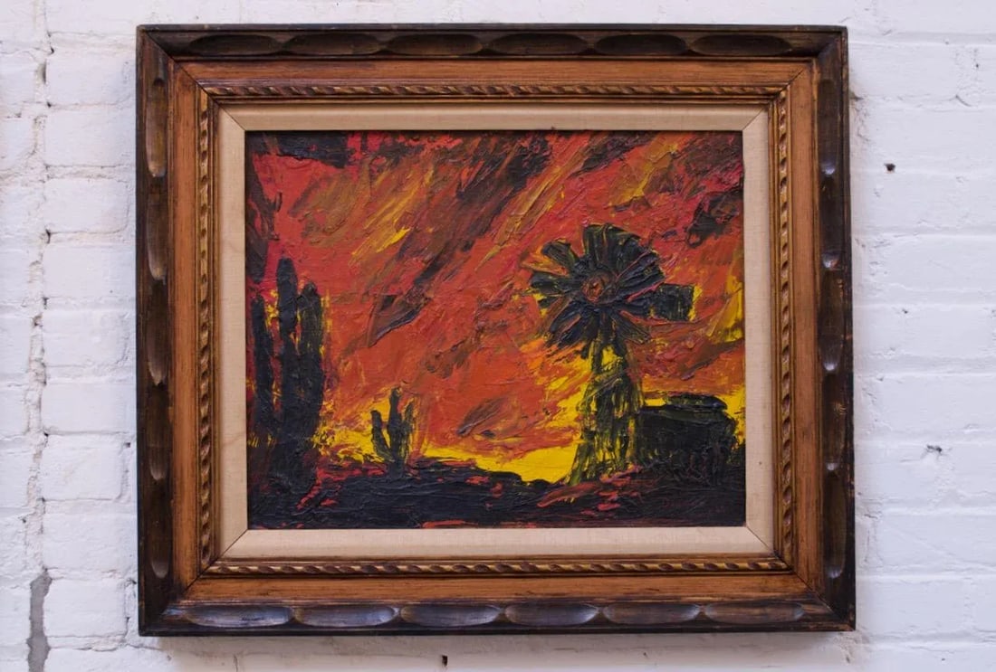 1968 Dorothy Funk "Windmill" Oil on Canvas - 10