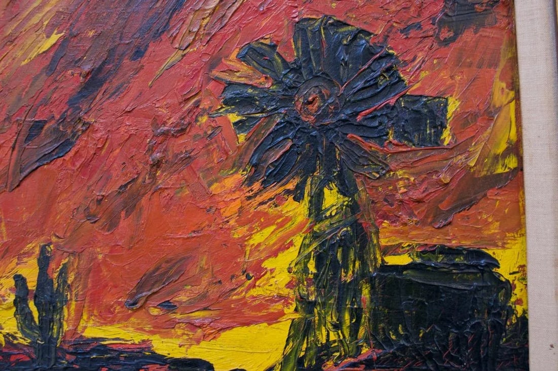 1968 Dorothy Funk "Windmill" Oil on Canvas - 4