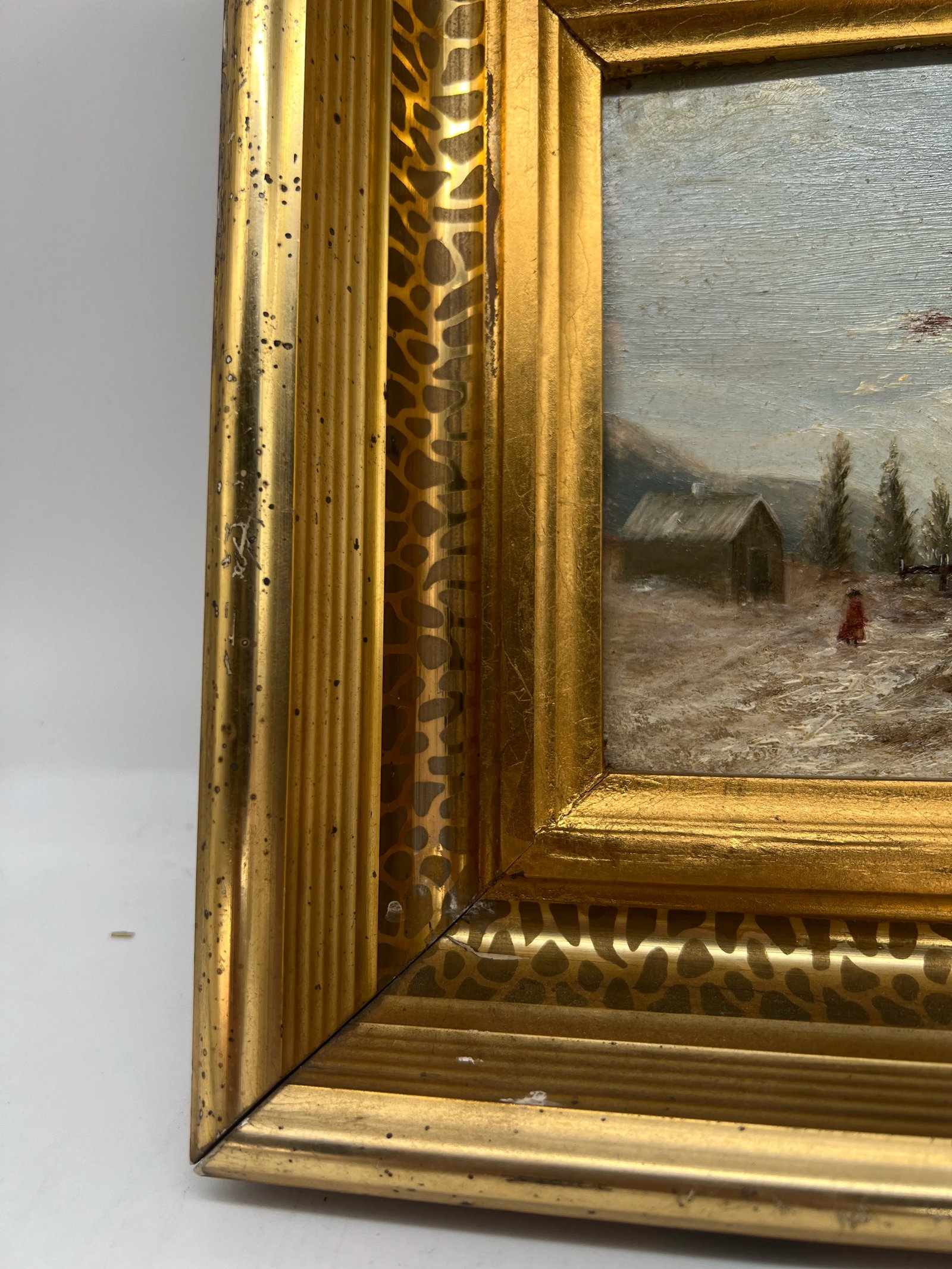 19th Century, American School Snowy Barn Landscape Oil on Board - 3