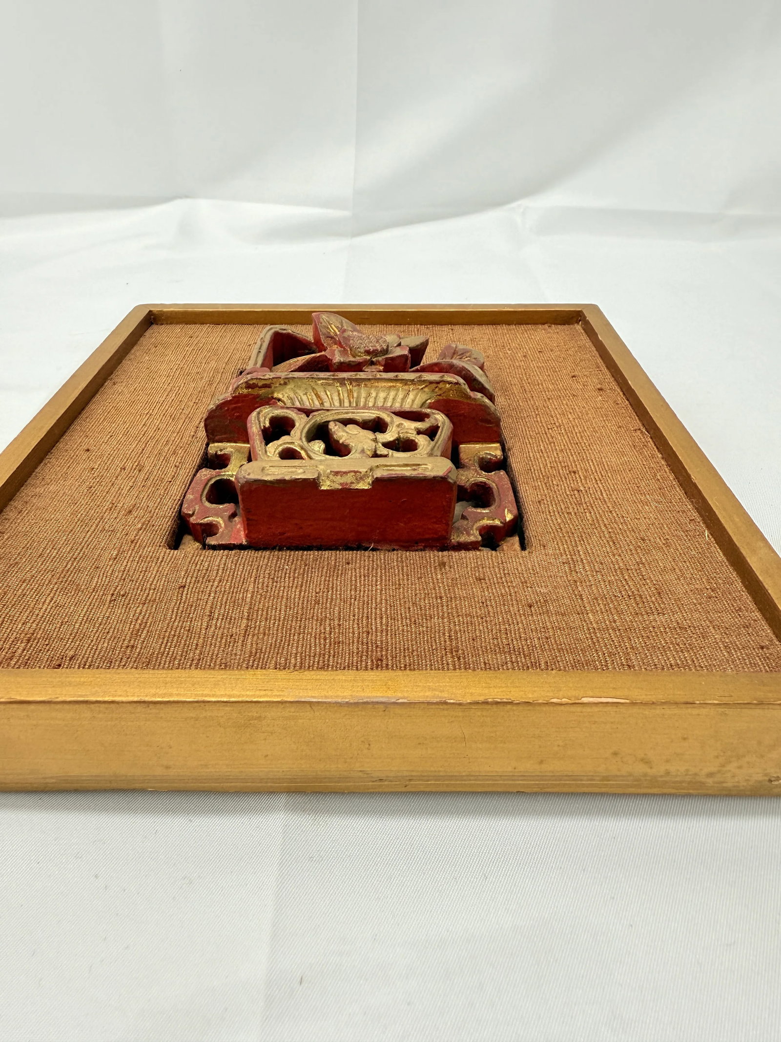 Chinese Qing Dynasty Carved & Giltwood Plaque W/ Mirrored Back - 2