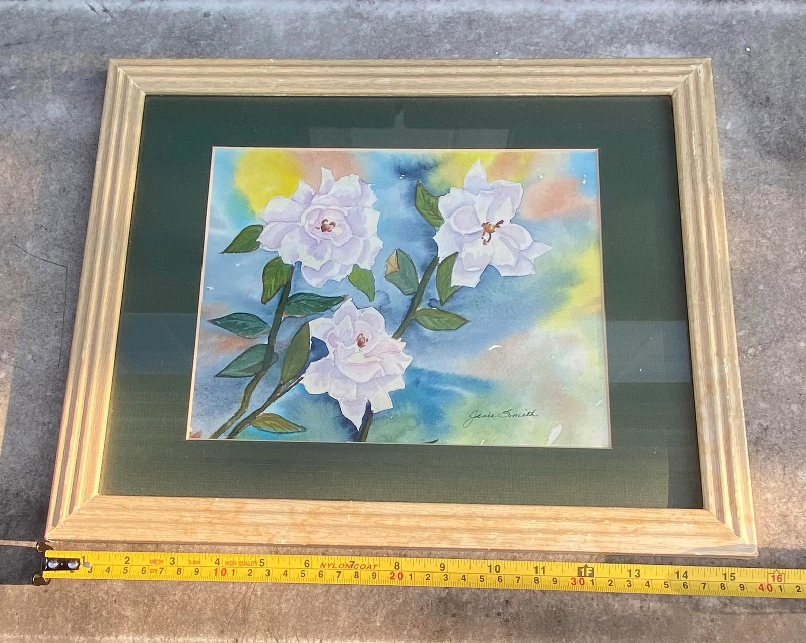 Vintage Framed Watercolor on Paper Floral Study "White Wild Rose" Artist Janie Smith Thomas Nevada - 10
