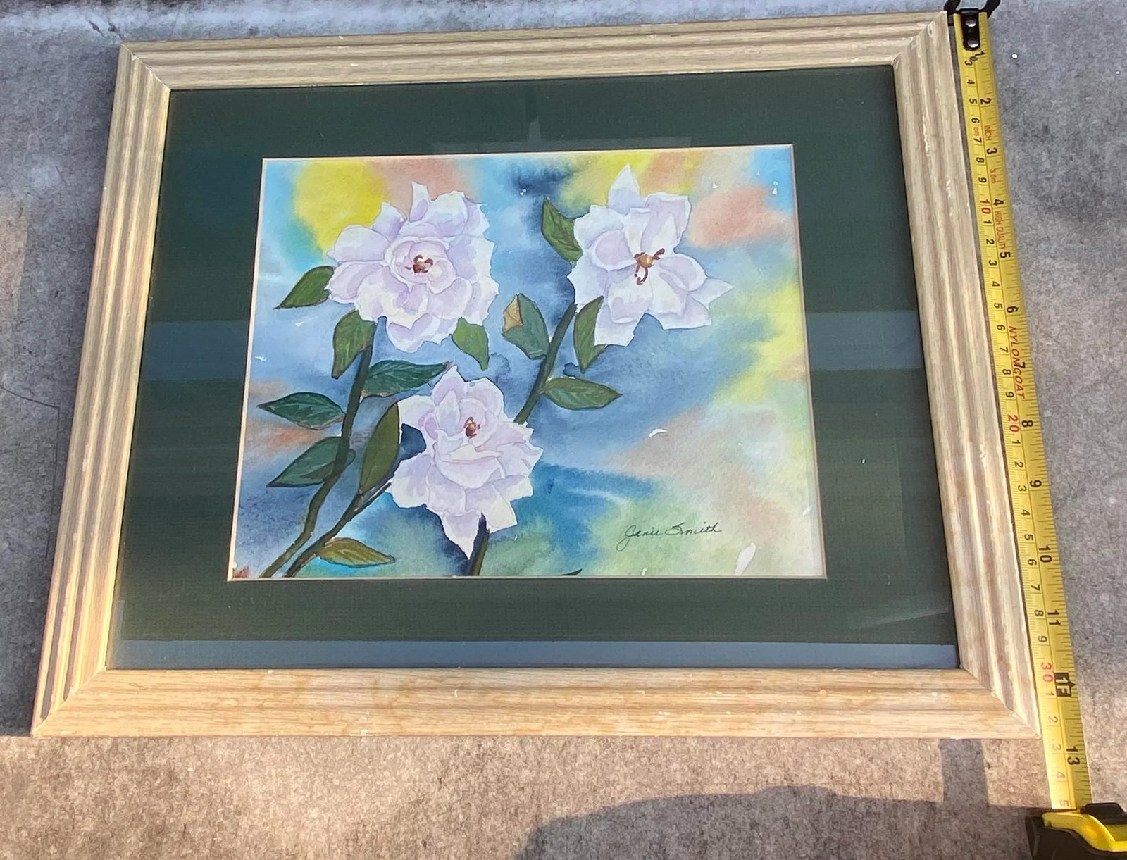 Vintage Framed Watercolor on Paper Floral Study "White Wild Rose" Artist Janie Smith Thomas Nevada - 11