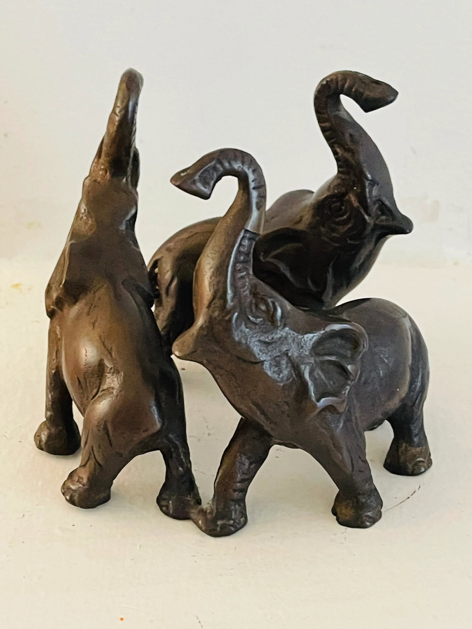 1970s Boho Vintage Bronze Elephants Sculpture Base - 2