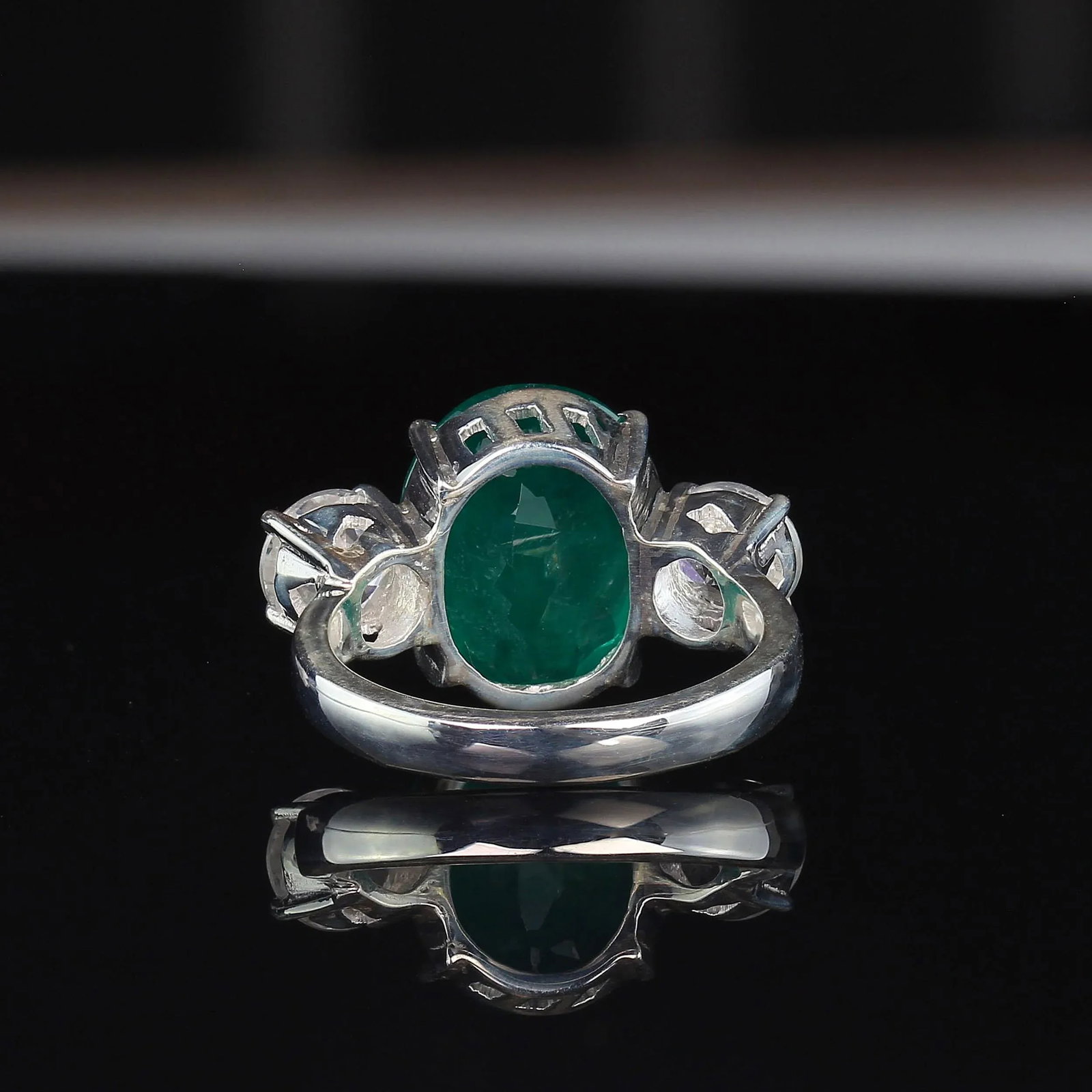 Statement Dinner Ring of Brazilian Emerald & Genuine Zircons in Silver Size 7 - 6