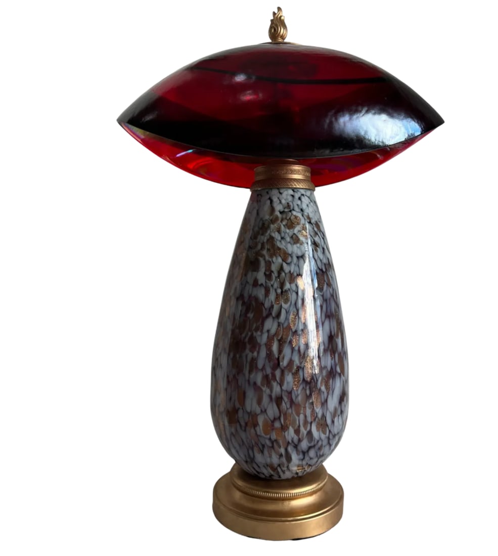 Art Glass Abstract Red Mushroom Table Lamp - 3