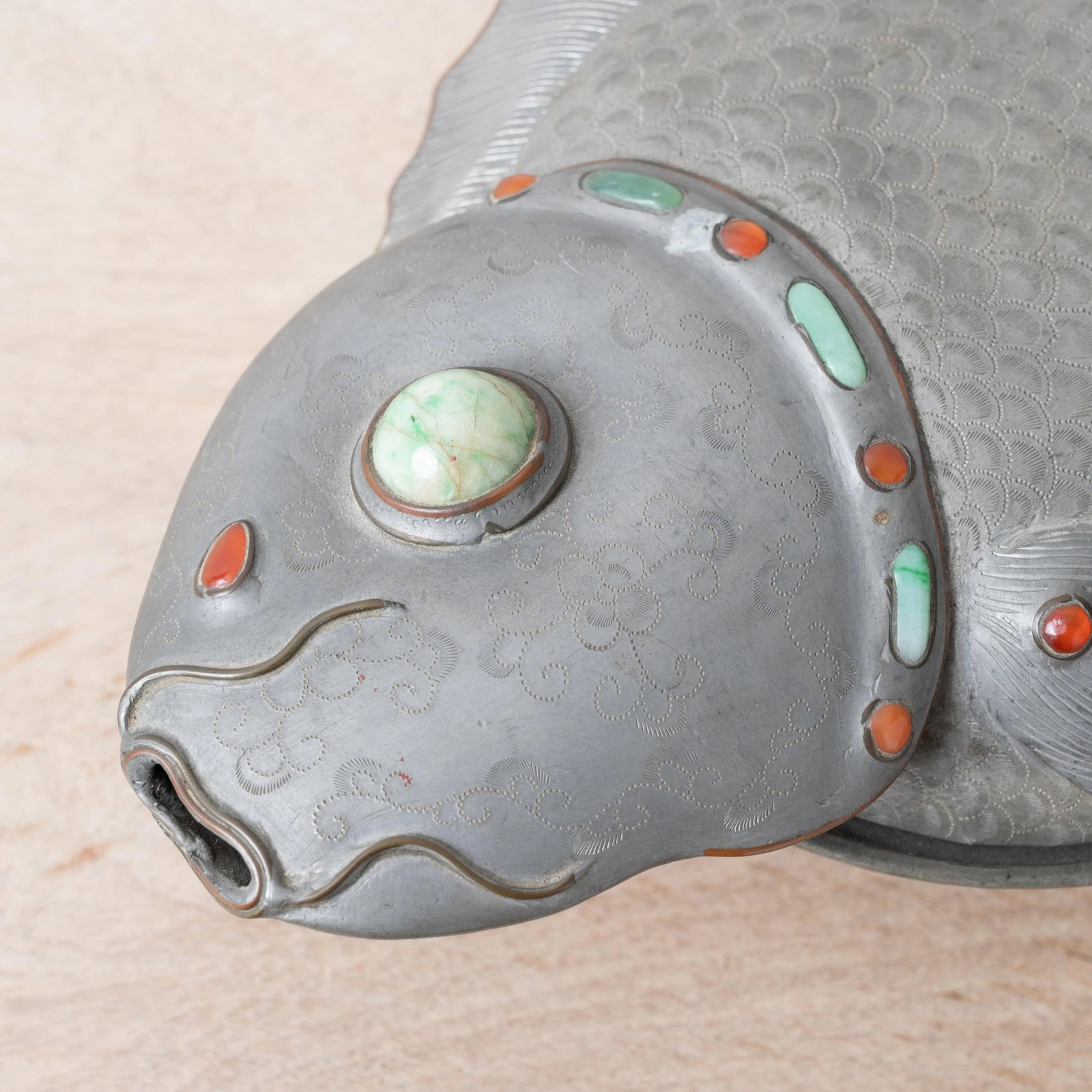 A Chinese Pewter Koi Fish Tureen, 19th Century - 4