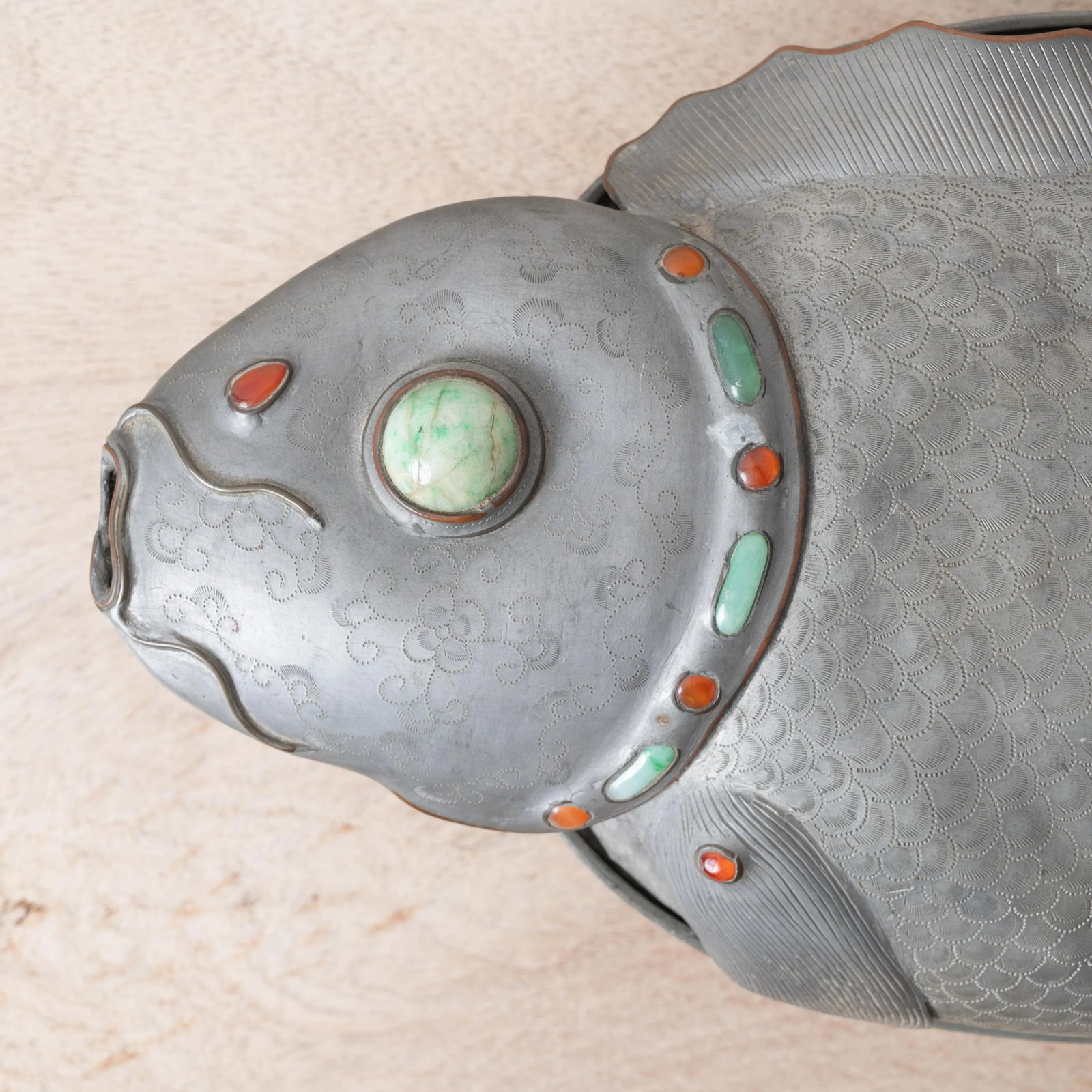 A Chinese Pewter Koi Fish Tureen, 19th Century - 5