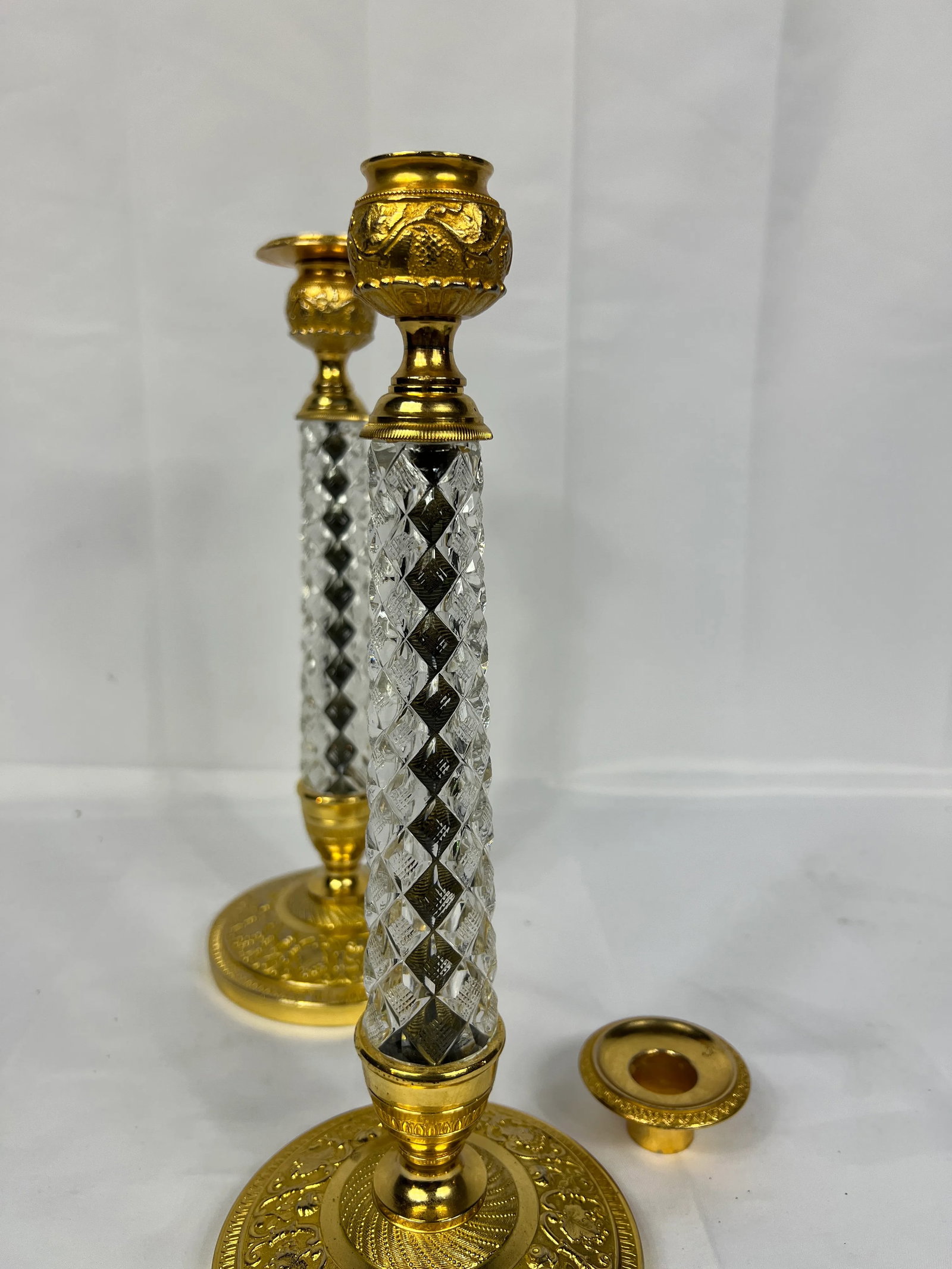 Pair, 19th Century Charles X Gilt Bronze & Crystal Candlesticks - 5