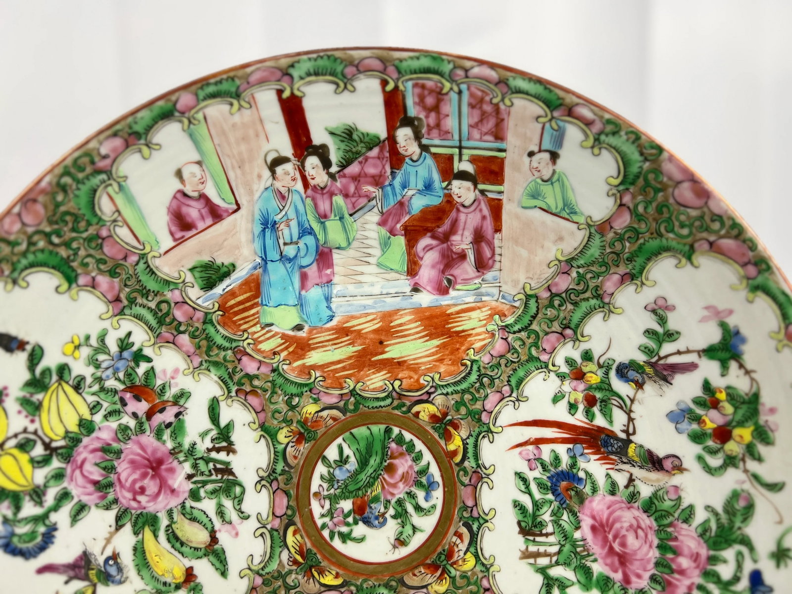 Large Antique Chinese Famille Rose Medallion Porcelain Platter 13.5" - 2