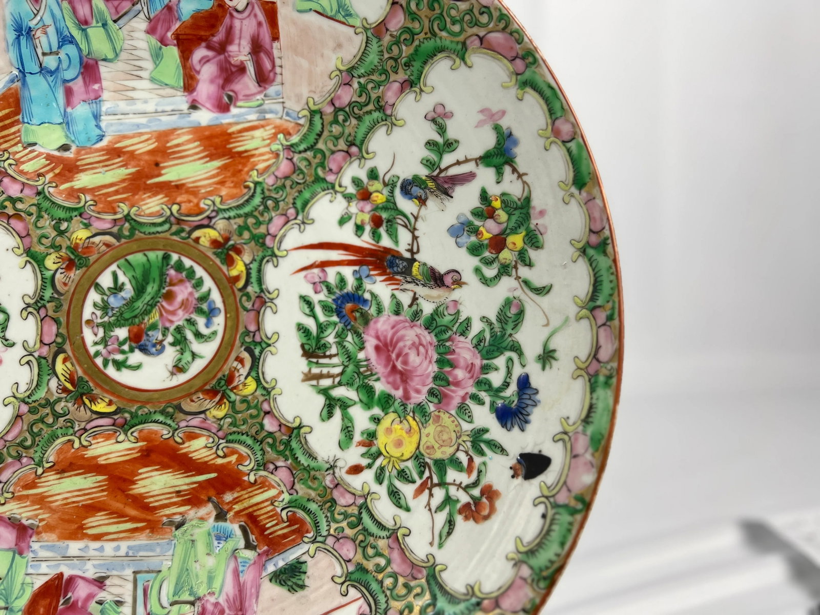 Large Antique Chinese Famille Rose Medallion Porcelain Platter 13.5" - 4
