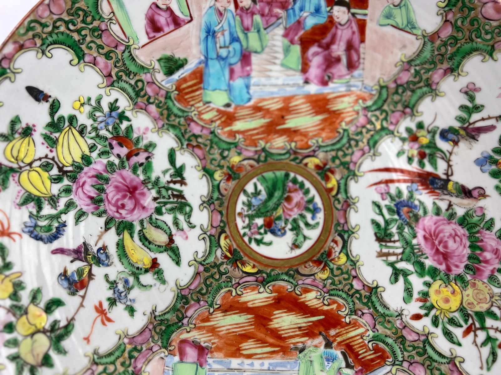 Large Antique Chinese Famille Rose Medallion Porcelain Platter 13.5" - 6