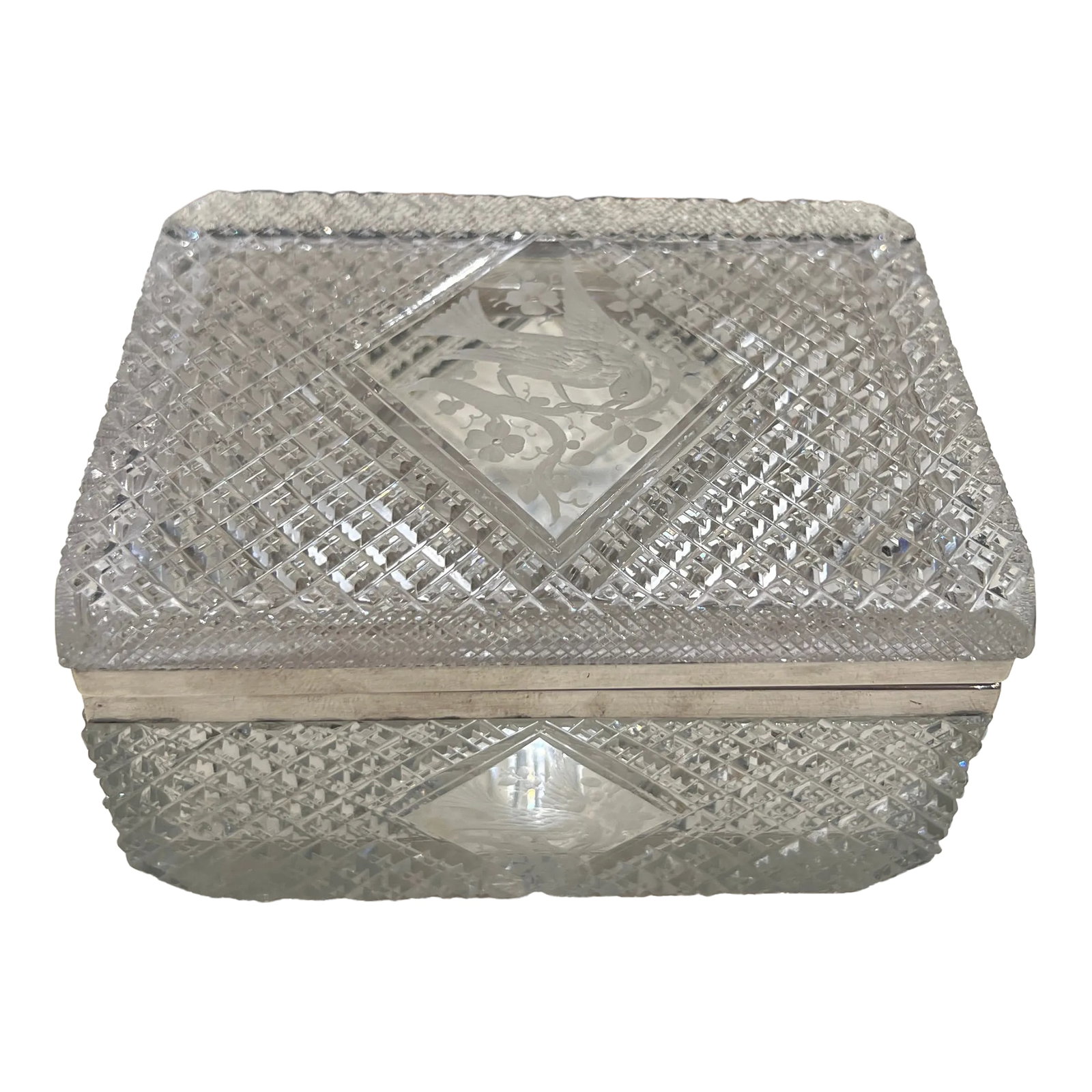 Fine Hawkes Cut Crystal & Sterling Silver Ornithological Motif Box (1 of 11)