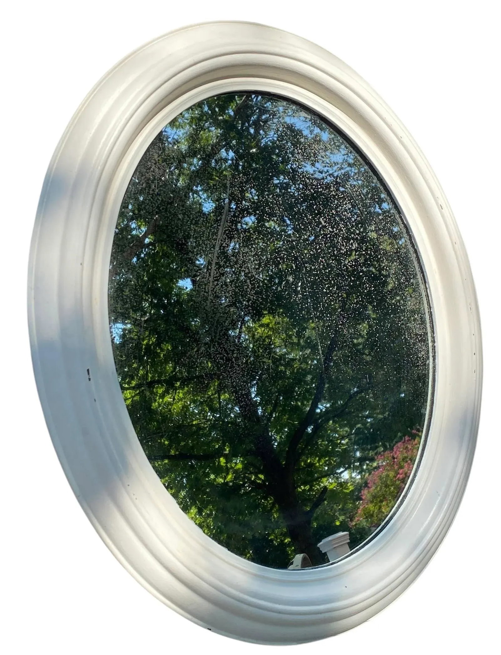Vintage White Seid Products White Painted Framed Large Oval Wall Mirror - 11