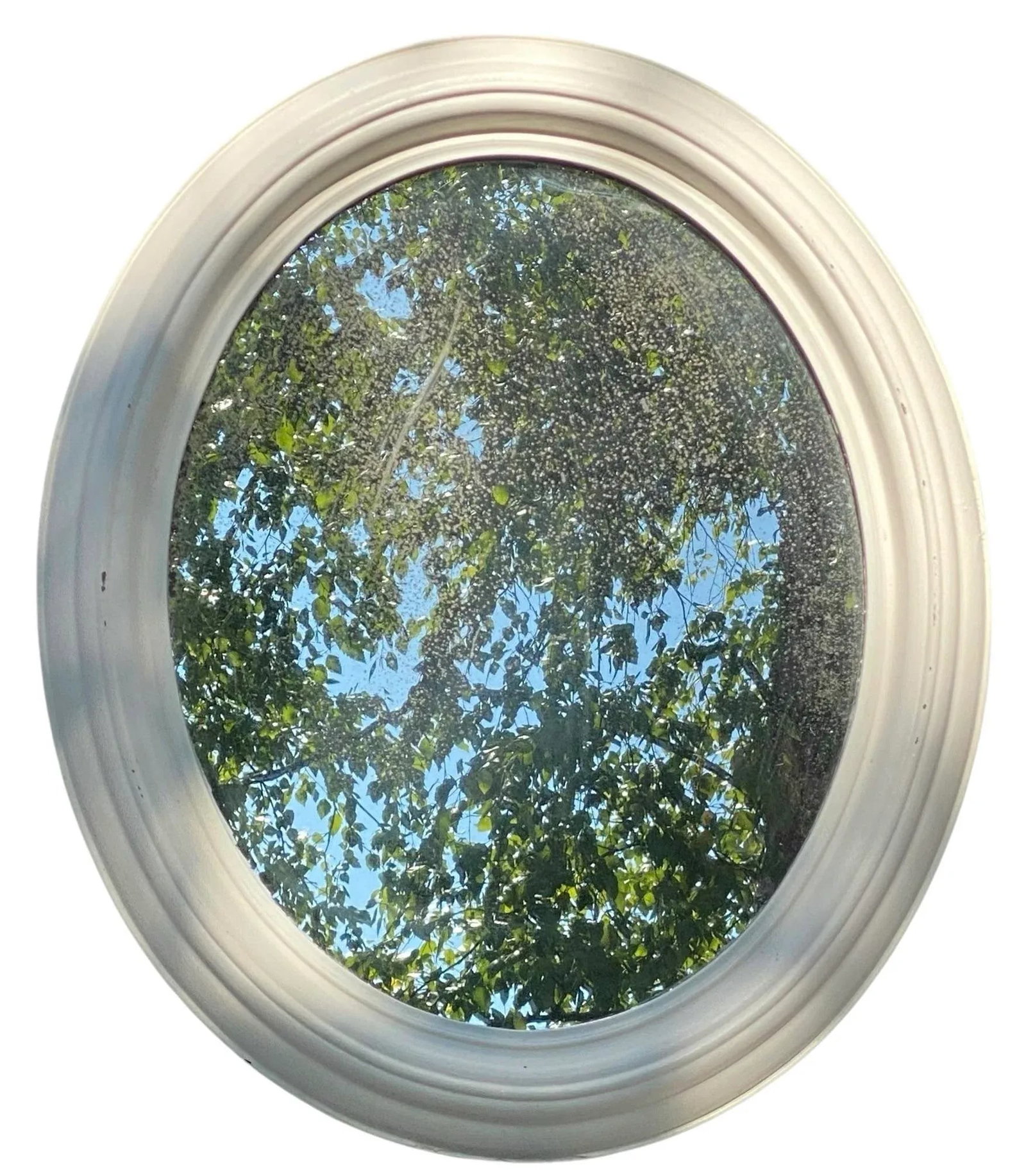 Vintage White Seid Products White Painted Framed Large Oval Wall Mirror - 12