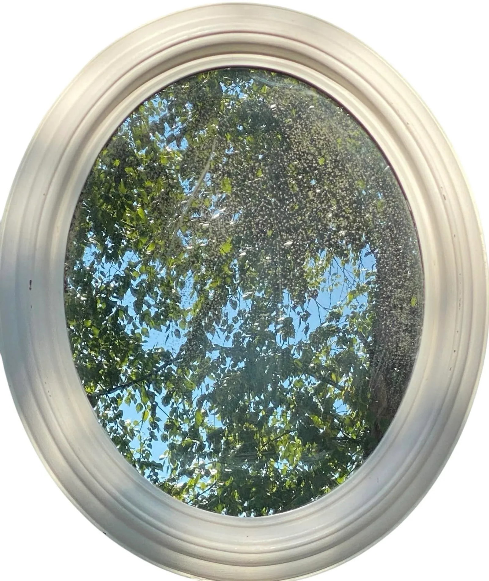 Vintage White Seid Products White Painted Framed Large Oval Wall Mirror - 2