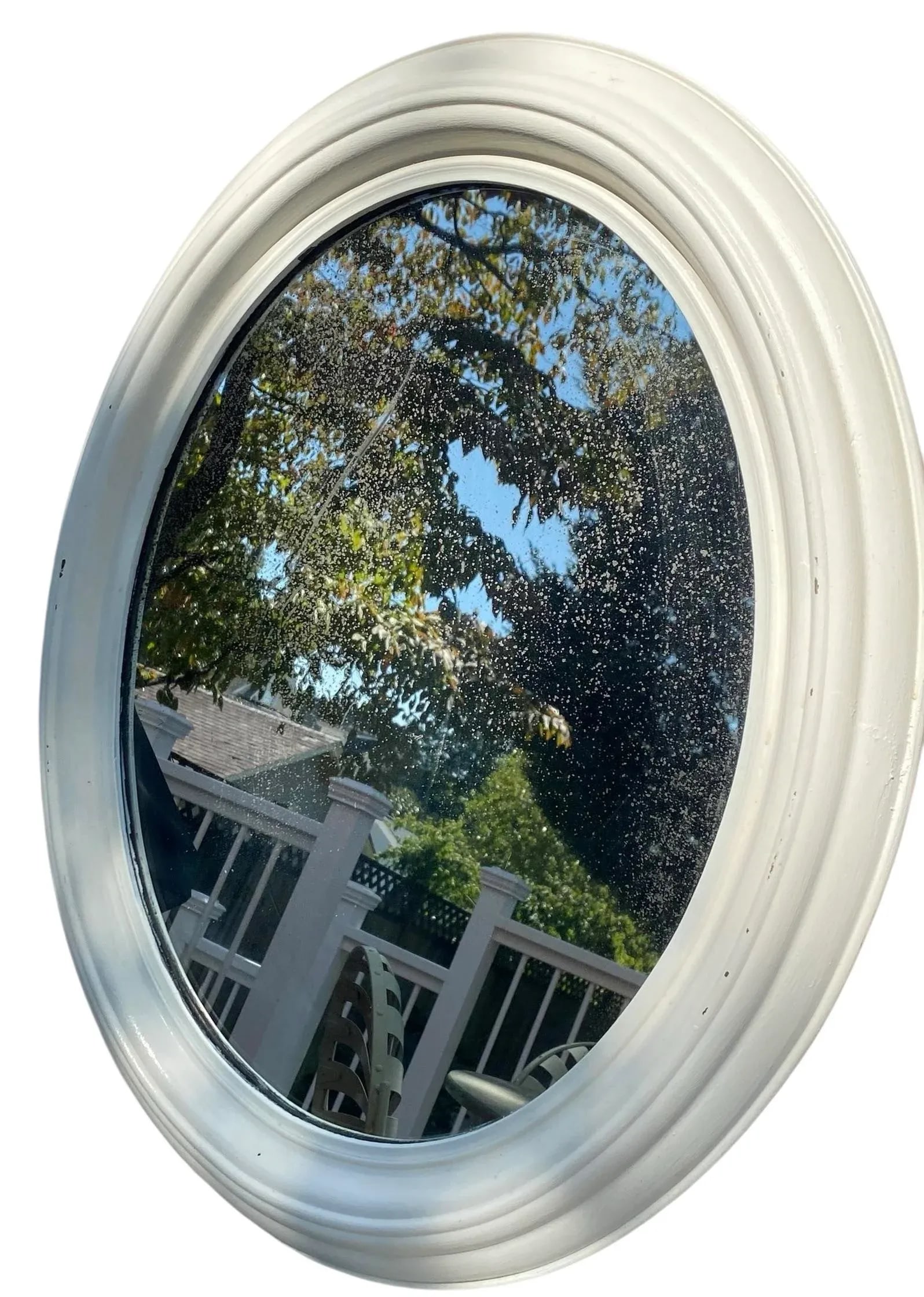 Vintage White Seid Products White Painted Framed Large Oval Wall Mirror - 4