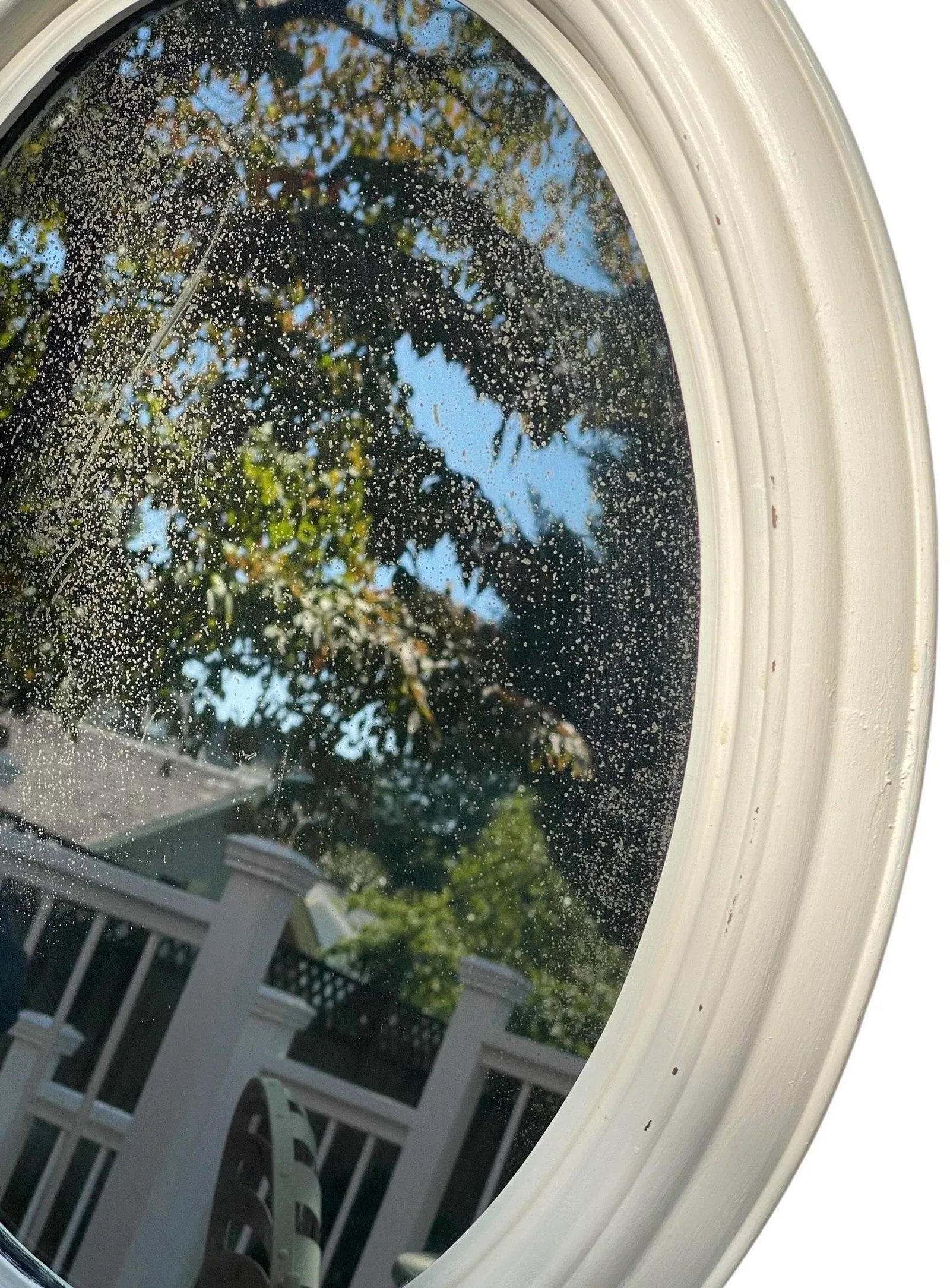 Vintage White Seid Products White Painted Framed Large Oval Wall Mirror - 5