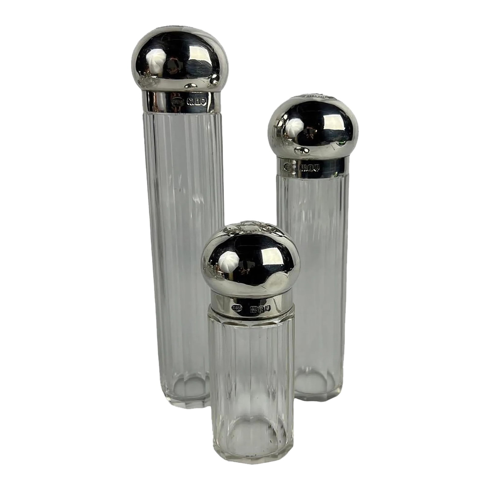 3 Pc, Henry Greaves "Clamamus Abba Pater" Sterling Silver & Crystal Dresser Jars (1 of 8)