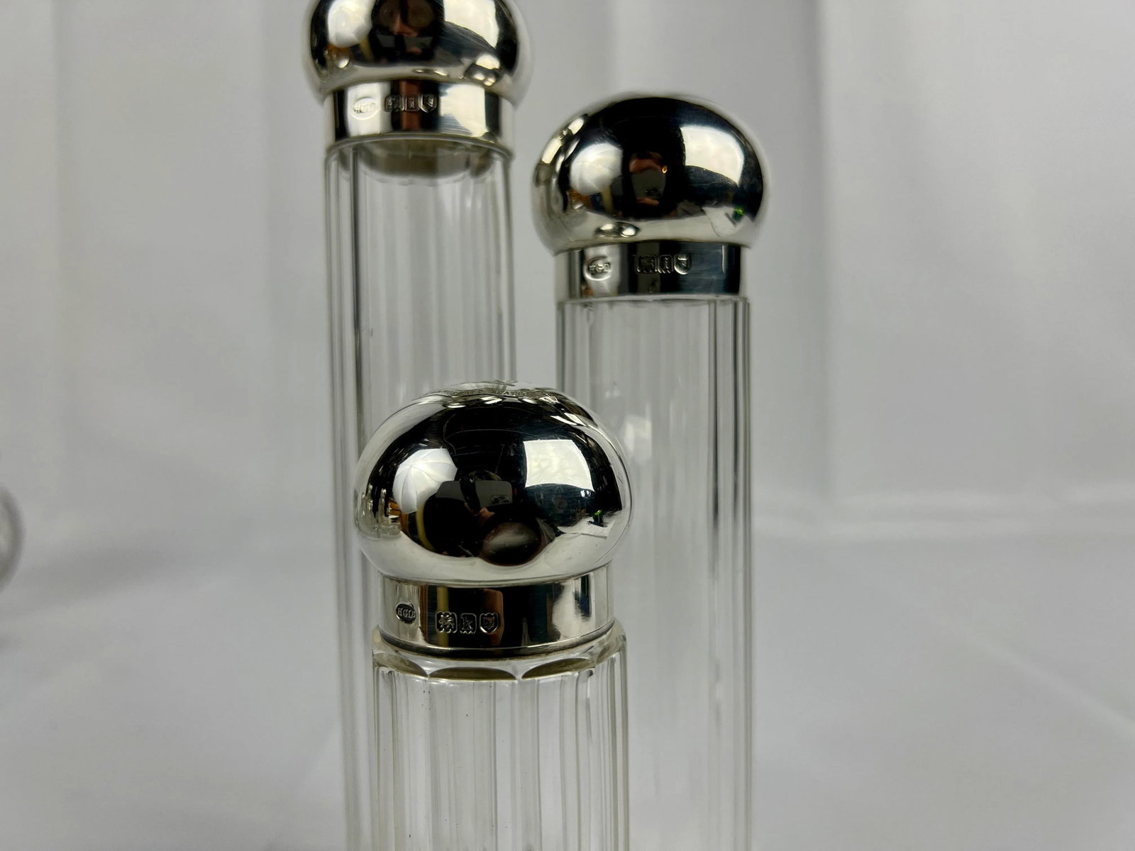 3 Pc, Henry Greaves "Clamamus Abba Pater" Sterling Silver & Crystal Dresser Jars - 4