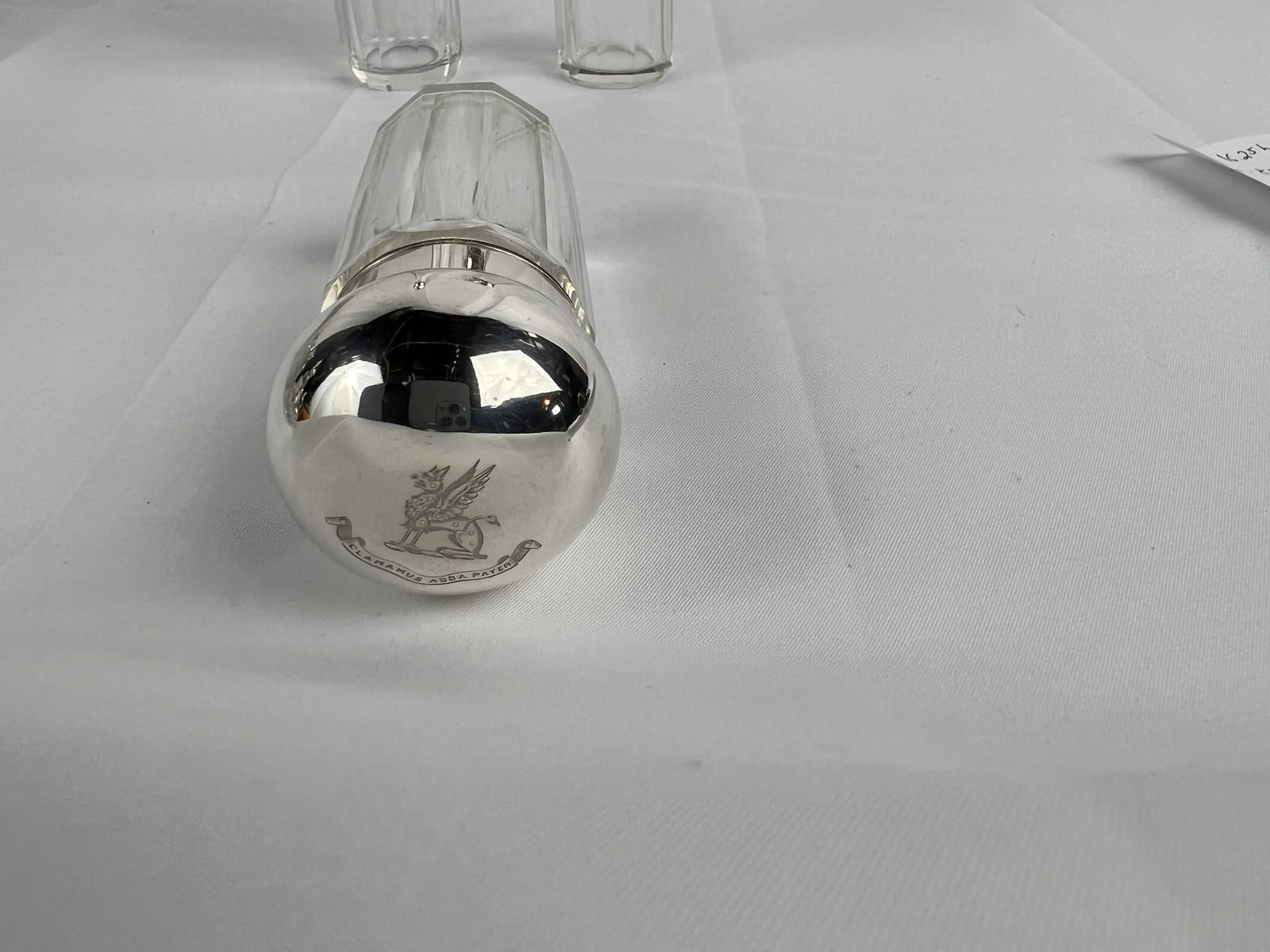 3 Pc, Henry Greaves "Clamamus Abba Pater" Sterling Silver & Crystal Dresser Jars - 5