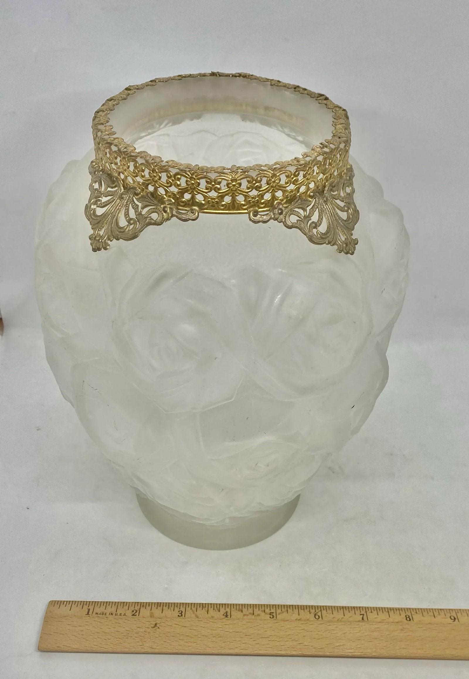 1930's Barolac Molded Frosted Art Glass Vase With Roses Design Czech Artist Joseph Inwald - 11