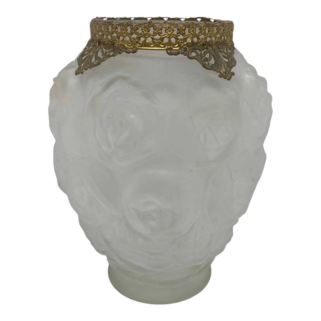 1930's Barolac Molded Frosted Art Glass Vase With Roses Design Czech Artist Joseph Inwald: This Bohemian early 20th Century vase is a fine quality, elegant frosted art glass vase with a field of roses motif, a design of famed Czechoslovakian glass master Josef Inwald. This glassware is