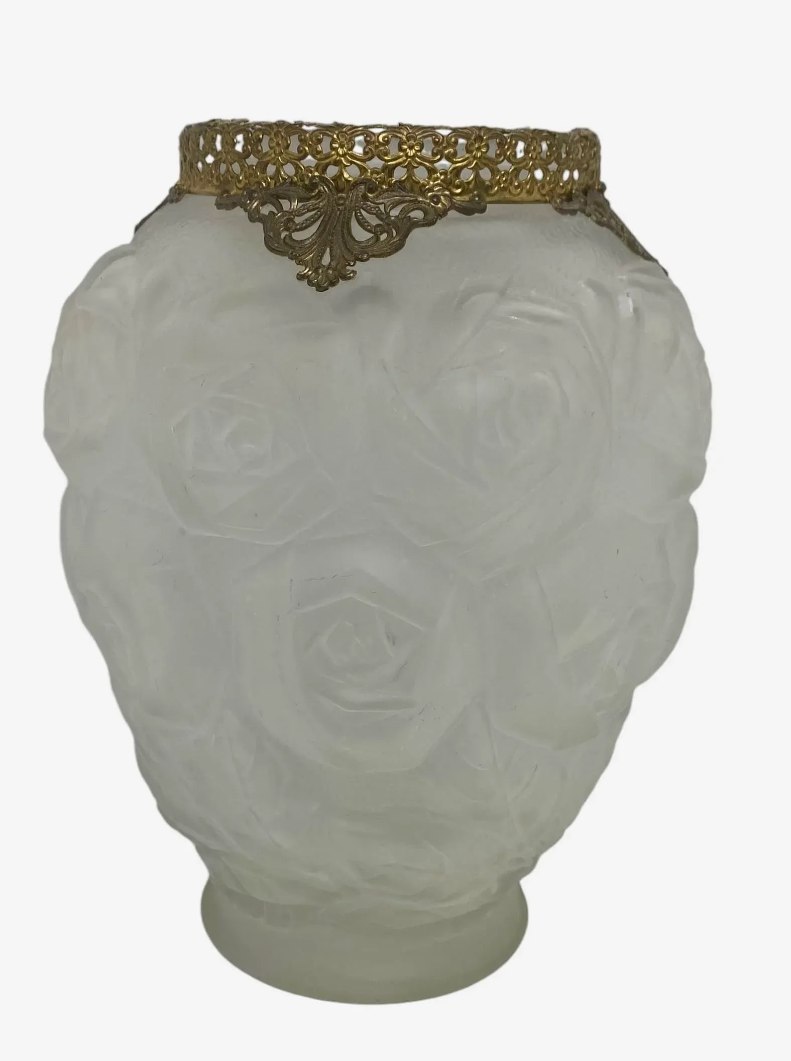 1930's Barolac Molded Frosted Art Glass Vase With Roses Design Czech Artist Joseph Inwald - 2