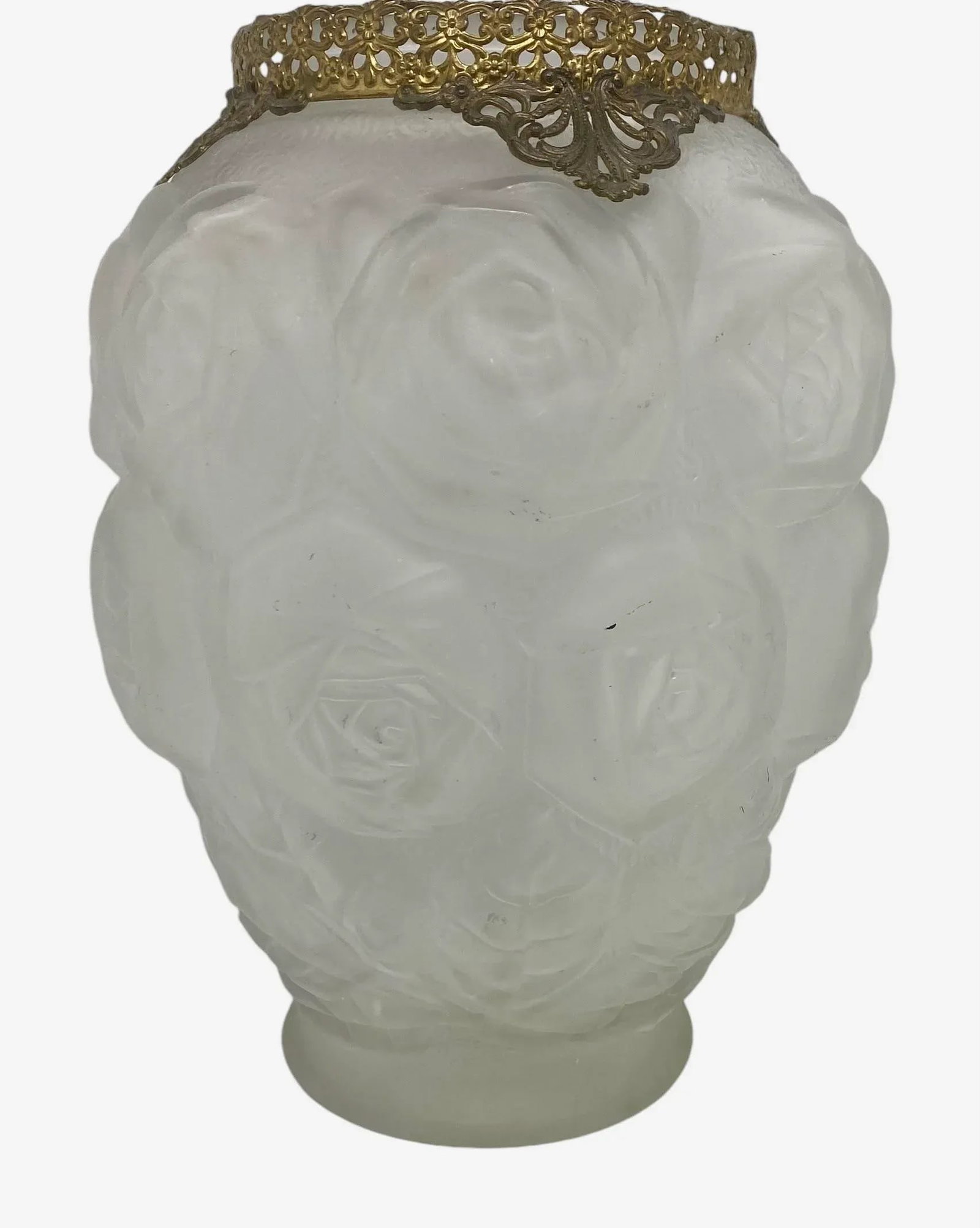 1930's Barolac Molded Frosted Art Glass Vase With Roses Design Czech Artist Joseph Inwald - 3